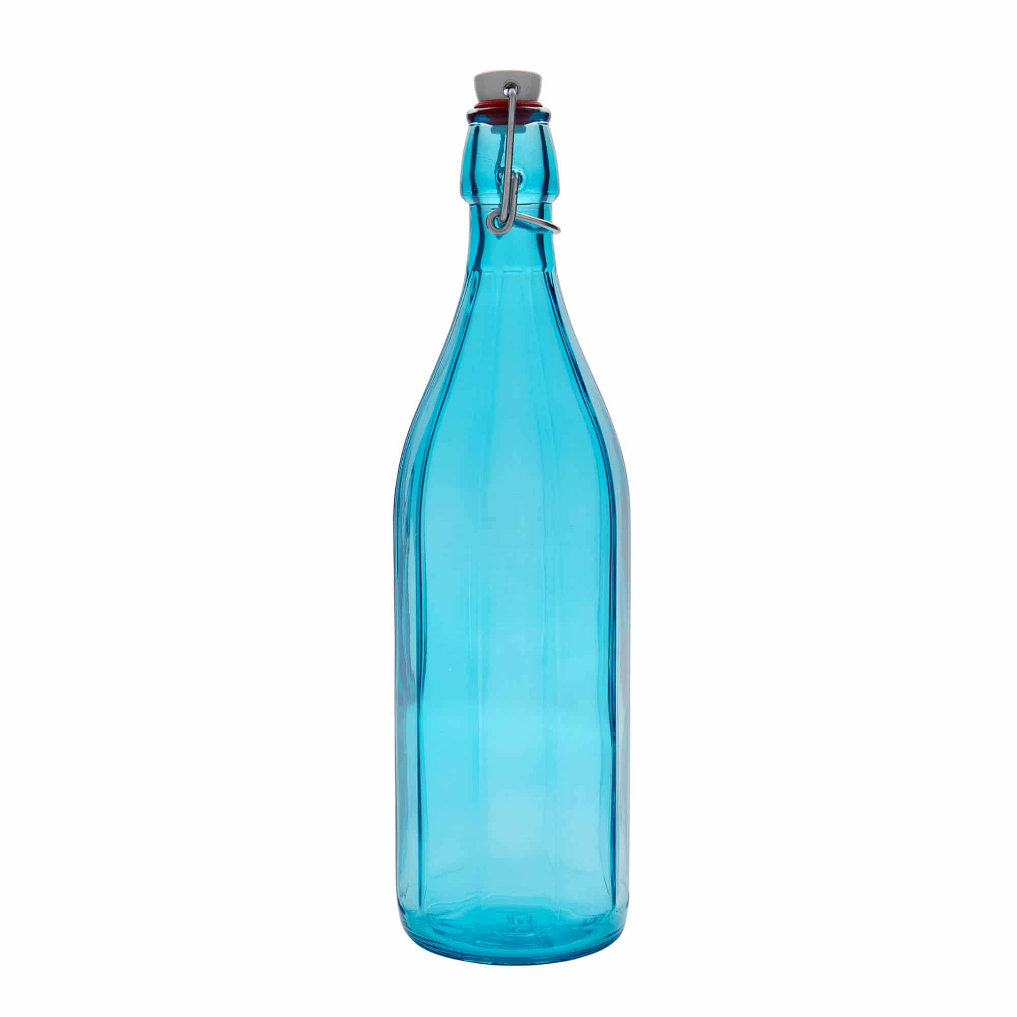 1,000 ml glass bottle 'Oxford', ten-sided, azure blue, closure: swing top