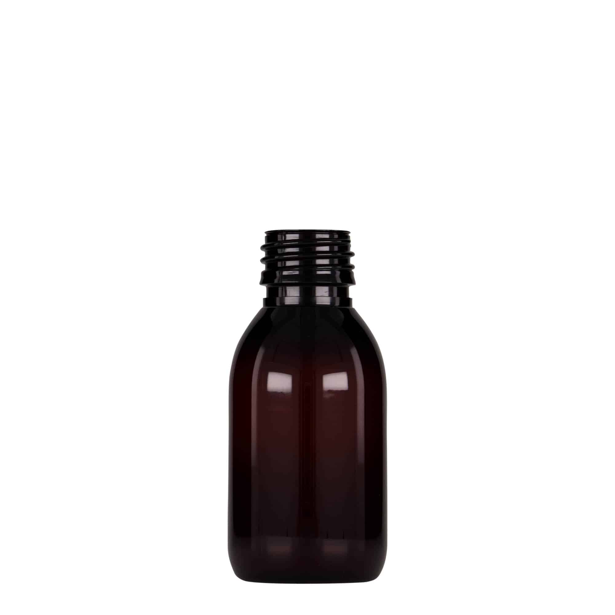 100 ml PET medicine bottle, brown, plastic, closure: PP 28