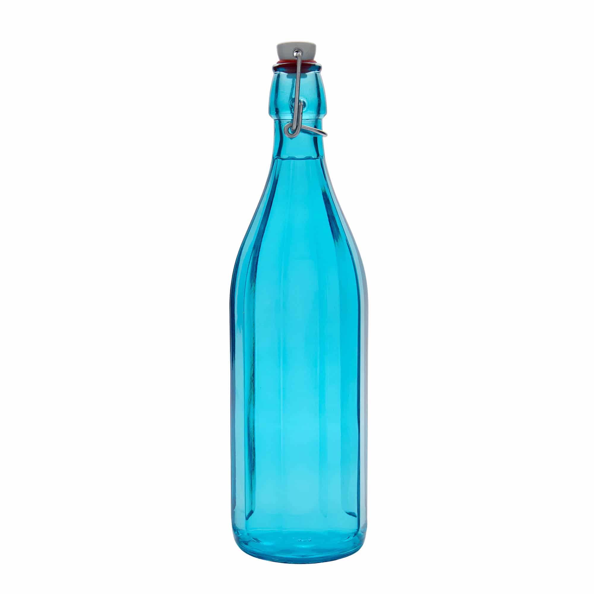 1,000 ml glass bottle 'Oxford', ten-sided, azure blue, closure: swing top