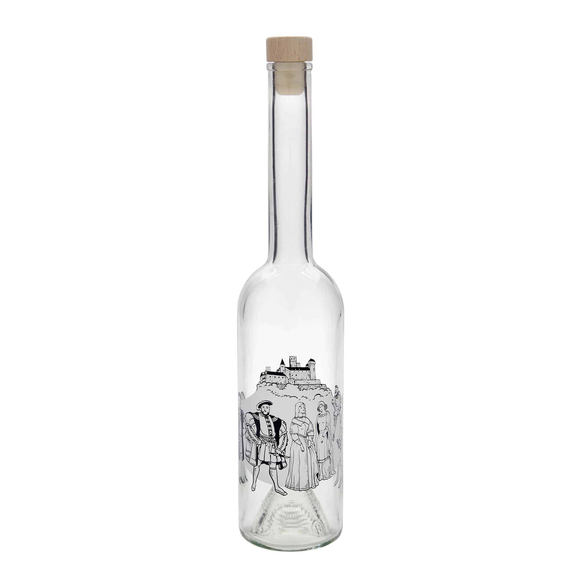 500 ml glass bottle 'Opera', print: Middle Ages, closure: cork