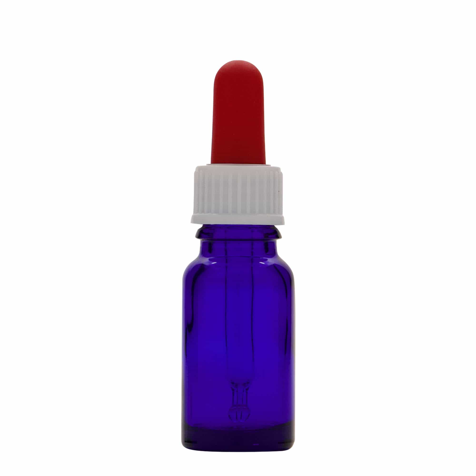 10 ml medicine pipette bottle, glass, royal blue/red, closure: DIN 18