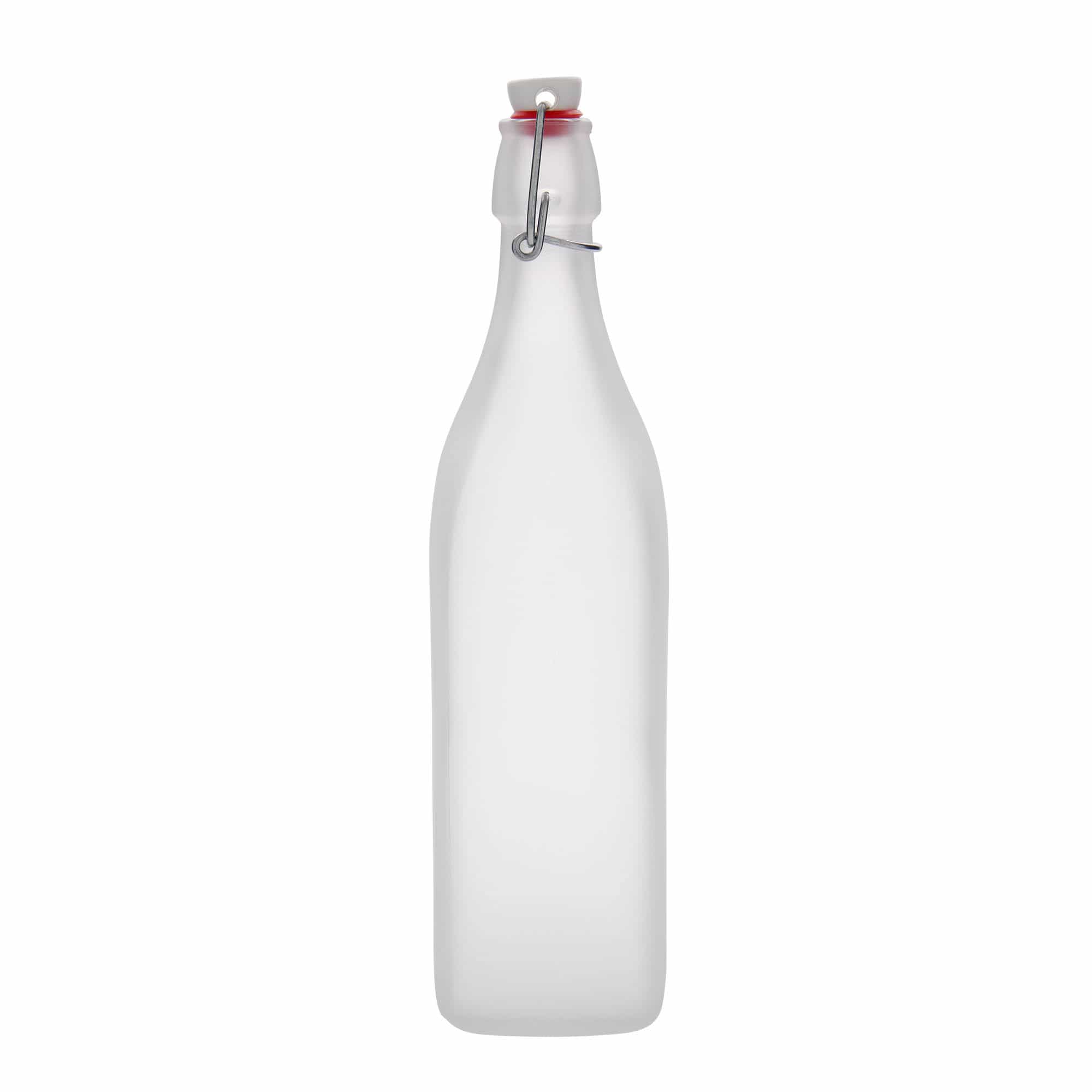 1,000 ml glass bottle 'Swing', square, white, closure: swing top