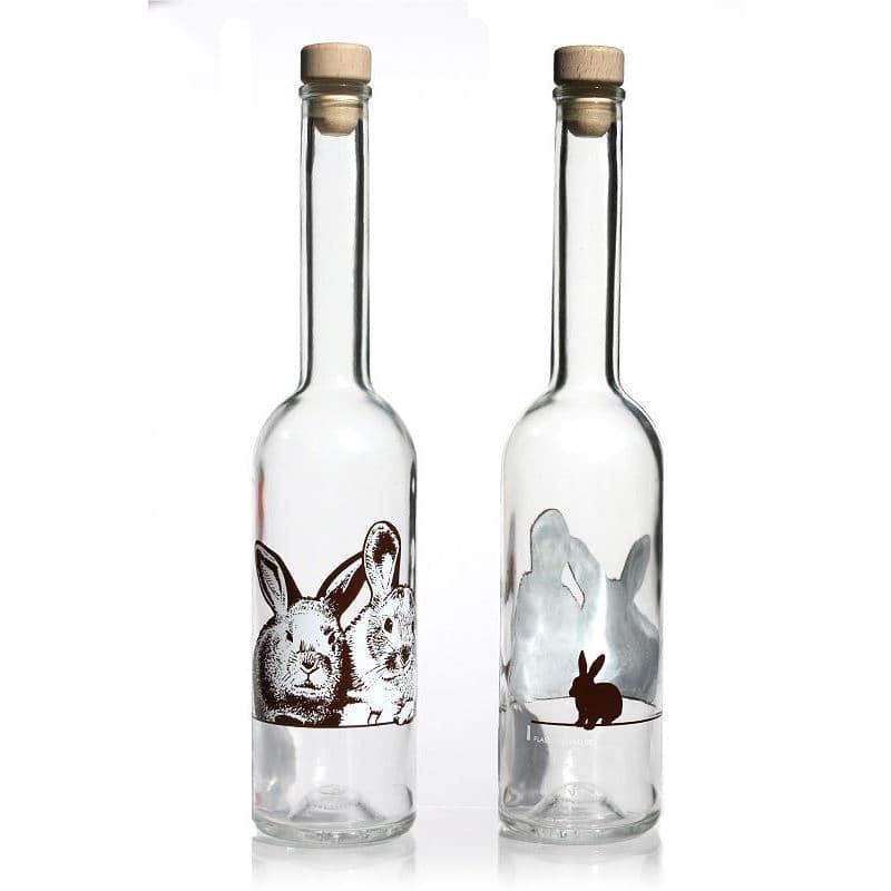 500 ml glass bottle 'Opera', print: rabbit, closure: cork