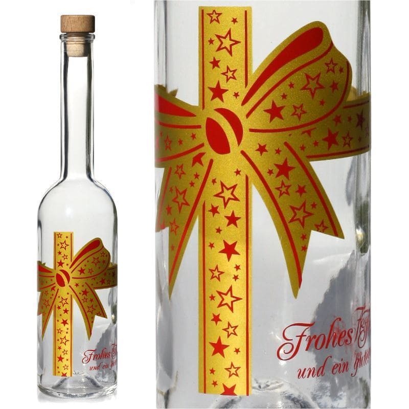 500 ml glass bottle 'Opera', print: festive bow, closure: cork