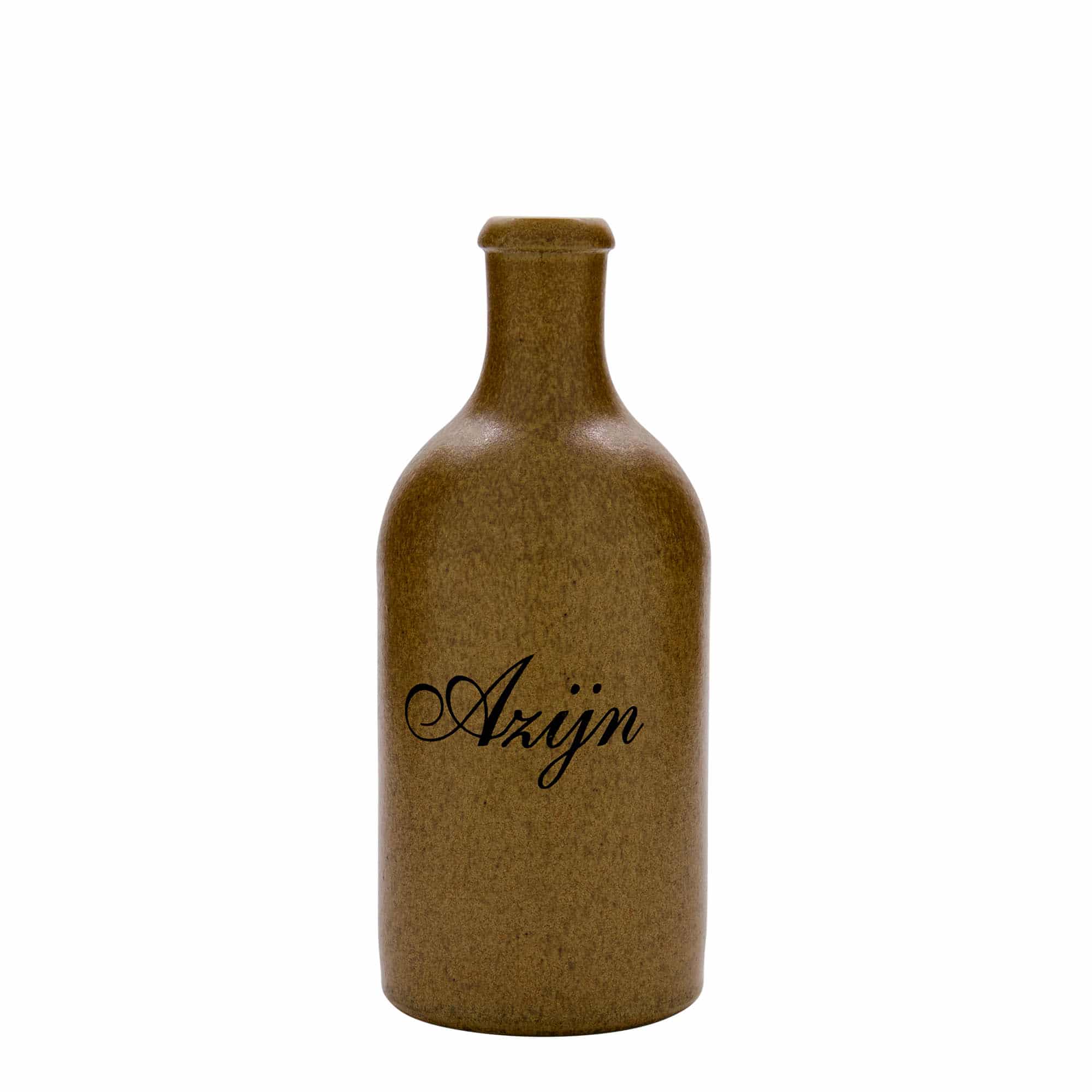 500 ml earthen jug, print: “Azijn”, stoneware, brown crystal, closure: cork