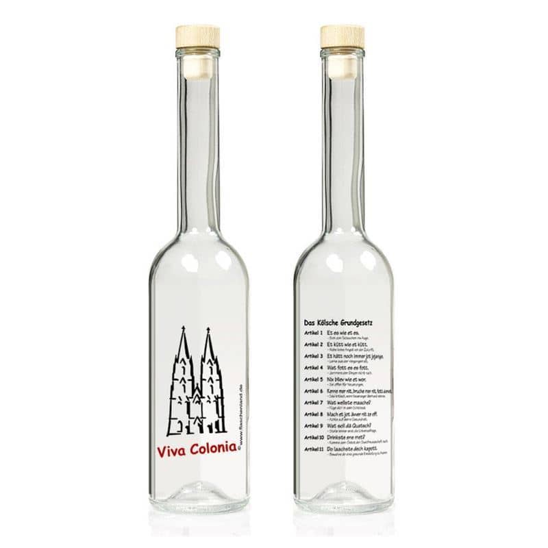 500 ml glass bottle 'Opera', print: Colonia, closure: cork