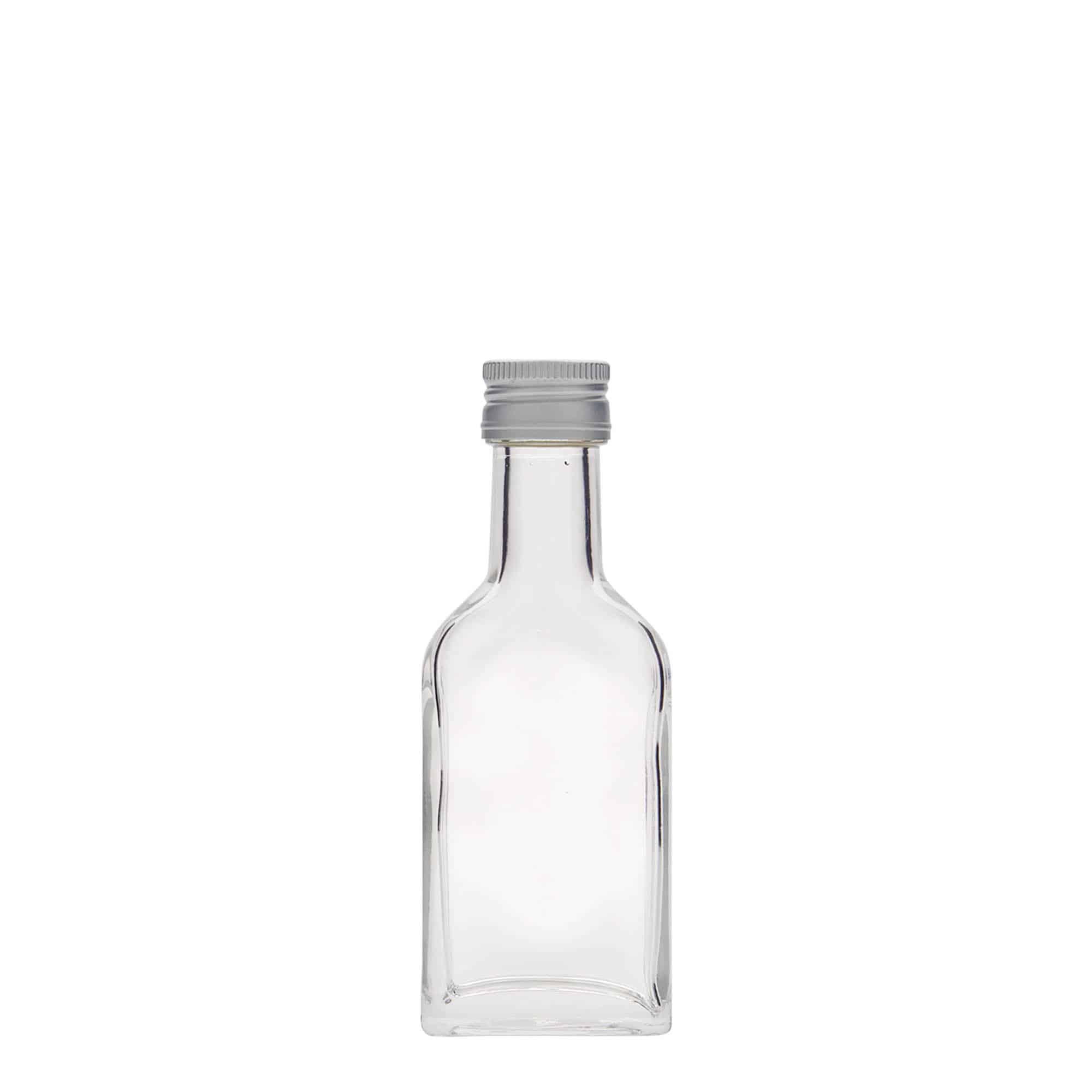 40 ml long neck pocket flask bottle, rectangular, glass, closure: PP 22