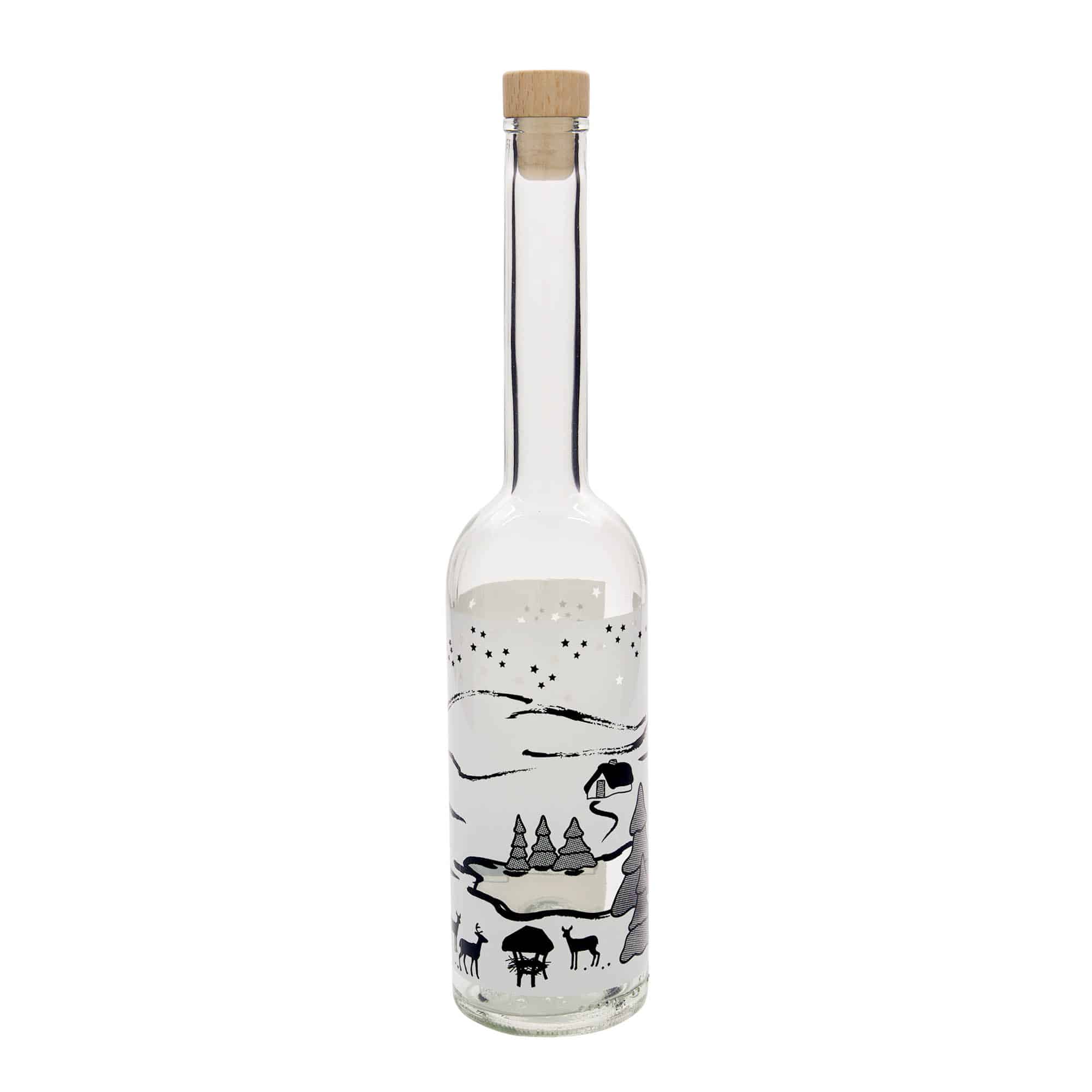 500 ml glass bottle 'Opera', print: Bianco winter dream, closure: cork