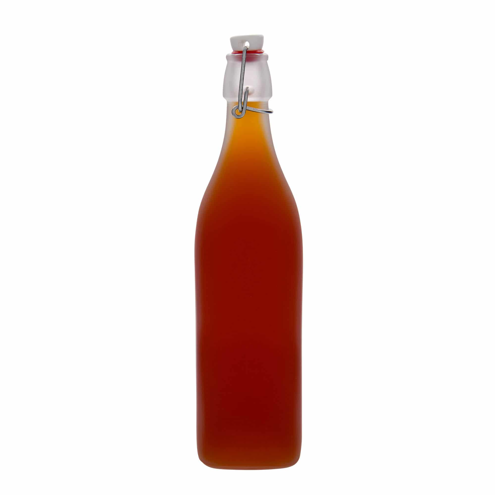 1,000 ml glass bottle 'Swing', square, white, closure: swing top