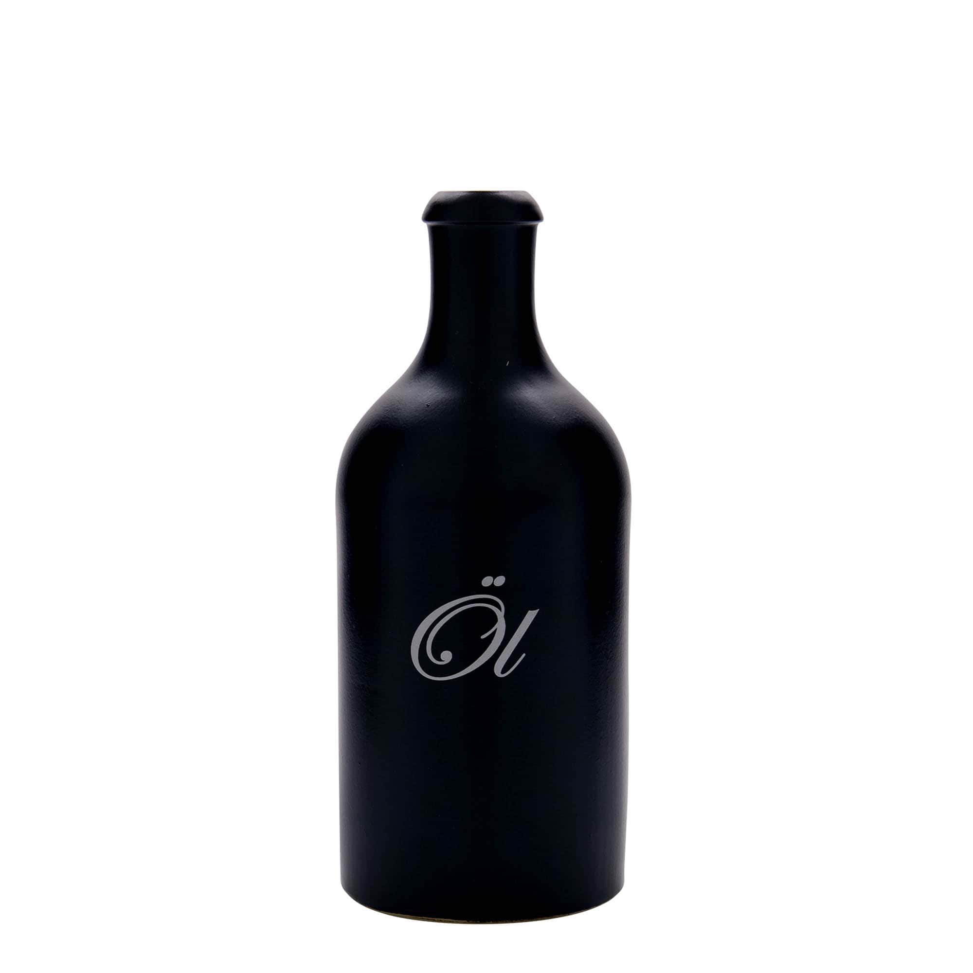 500 ml earthen jug, print: oil, stoneware, black, closure: cork