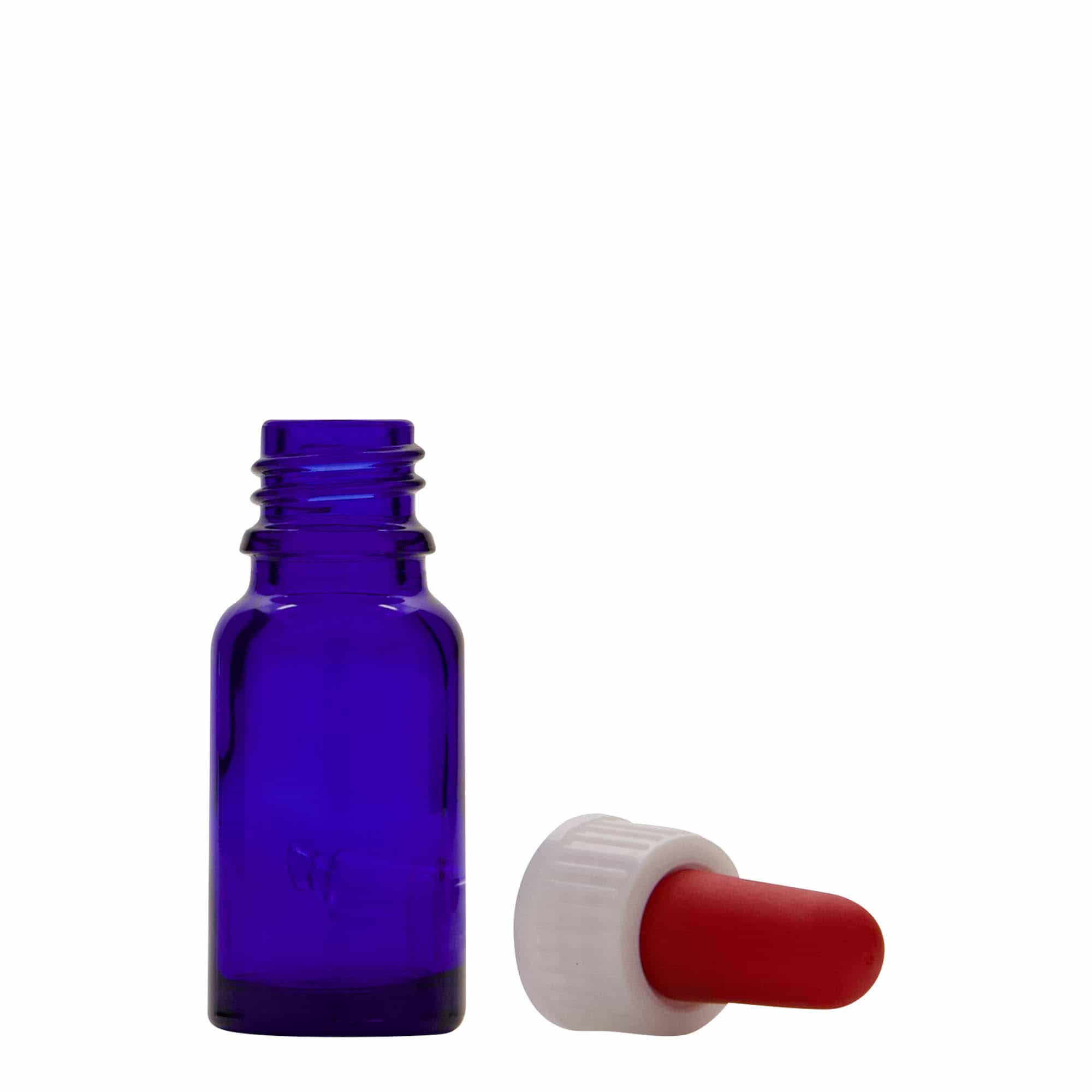 10 ml medicine pipette bottle, glass, royal blue/red, closure: DIN 18