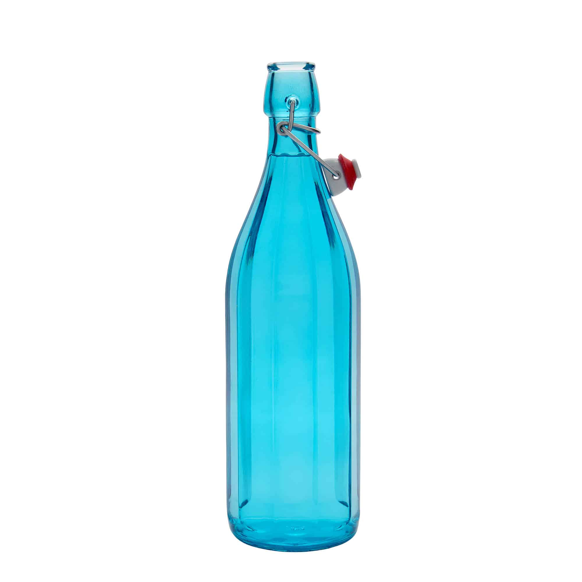 1,000 ml glass bottle 'Oxford', ten-sided, azure blue, closure: swing top