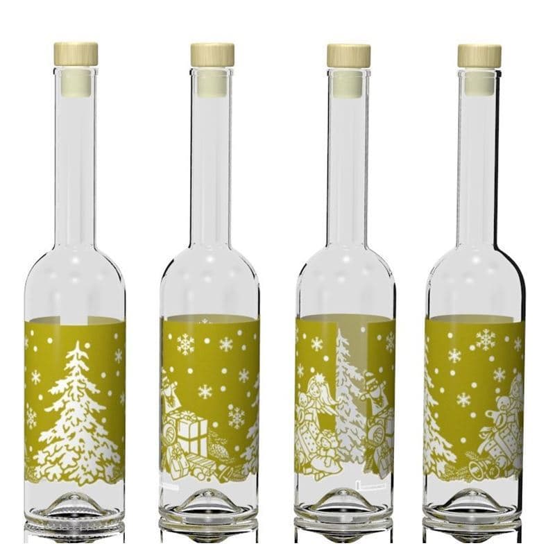 500 ml glass bottle 'Opera', print: golden Christmas, closure: cork