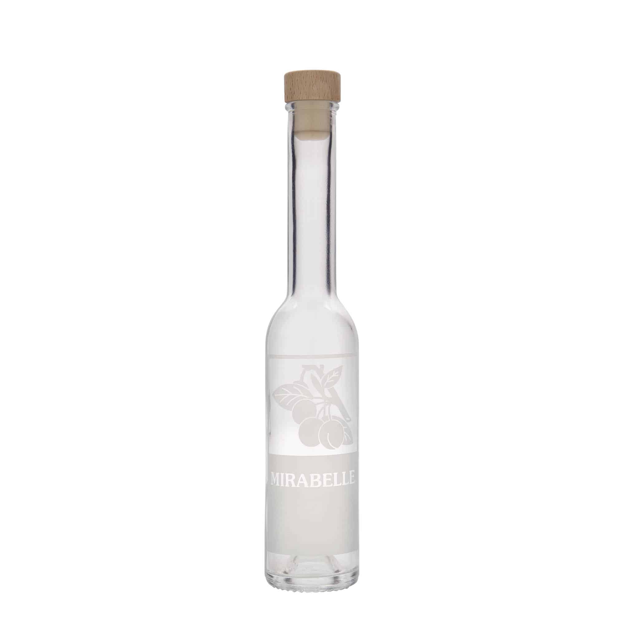 200 ml glass bottle 'Opera', print: mirabelle, closure: cork
