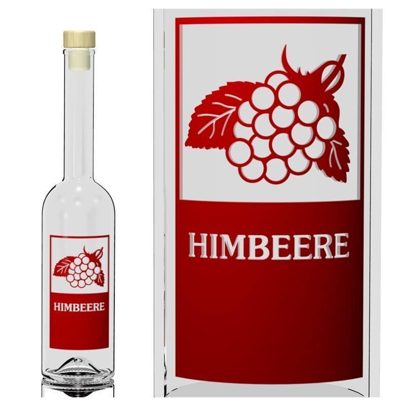 500 ml glass bottle 'Opera', print: “Himbeere”, closure: cork