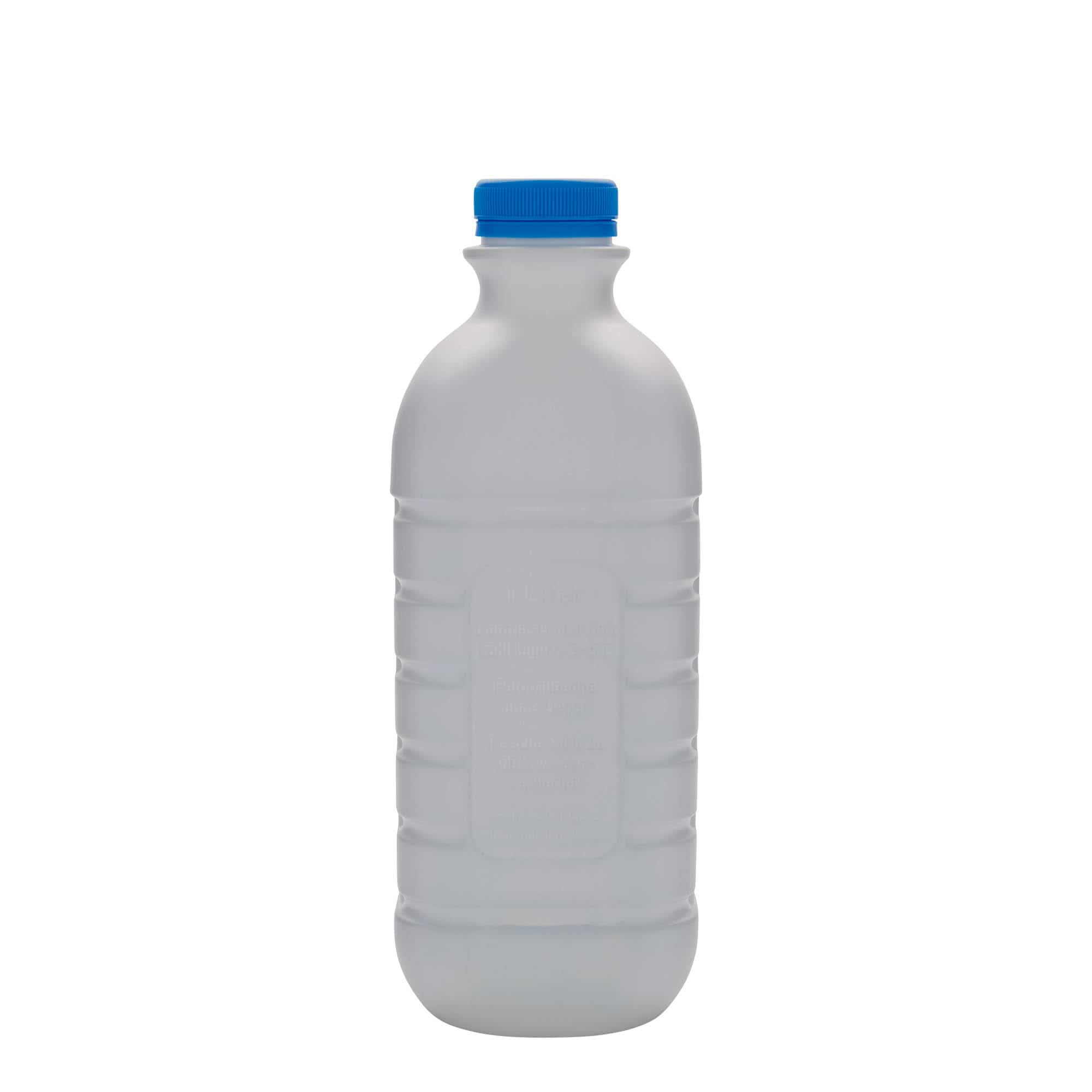 1,000 ml milk bottle, rectangular, HDPE plastic, white, closure: PEHD40