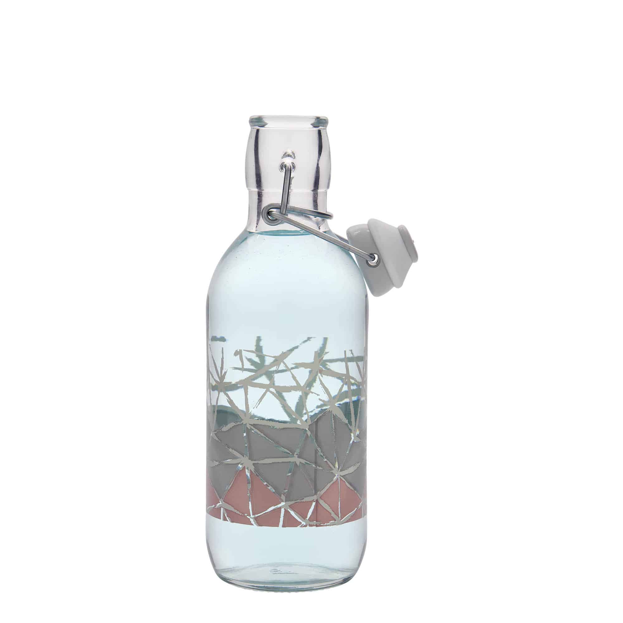 500 ml glass bottle 'Emilia', print: manolibera pink, closure: swing top