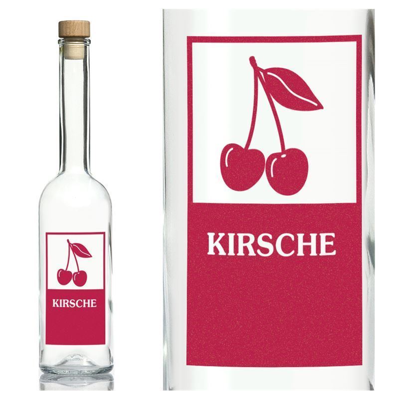 500 ml glass bottle 'Opera', print: cherry, closure: cork