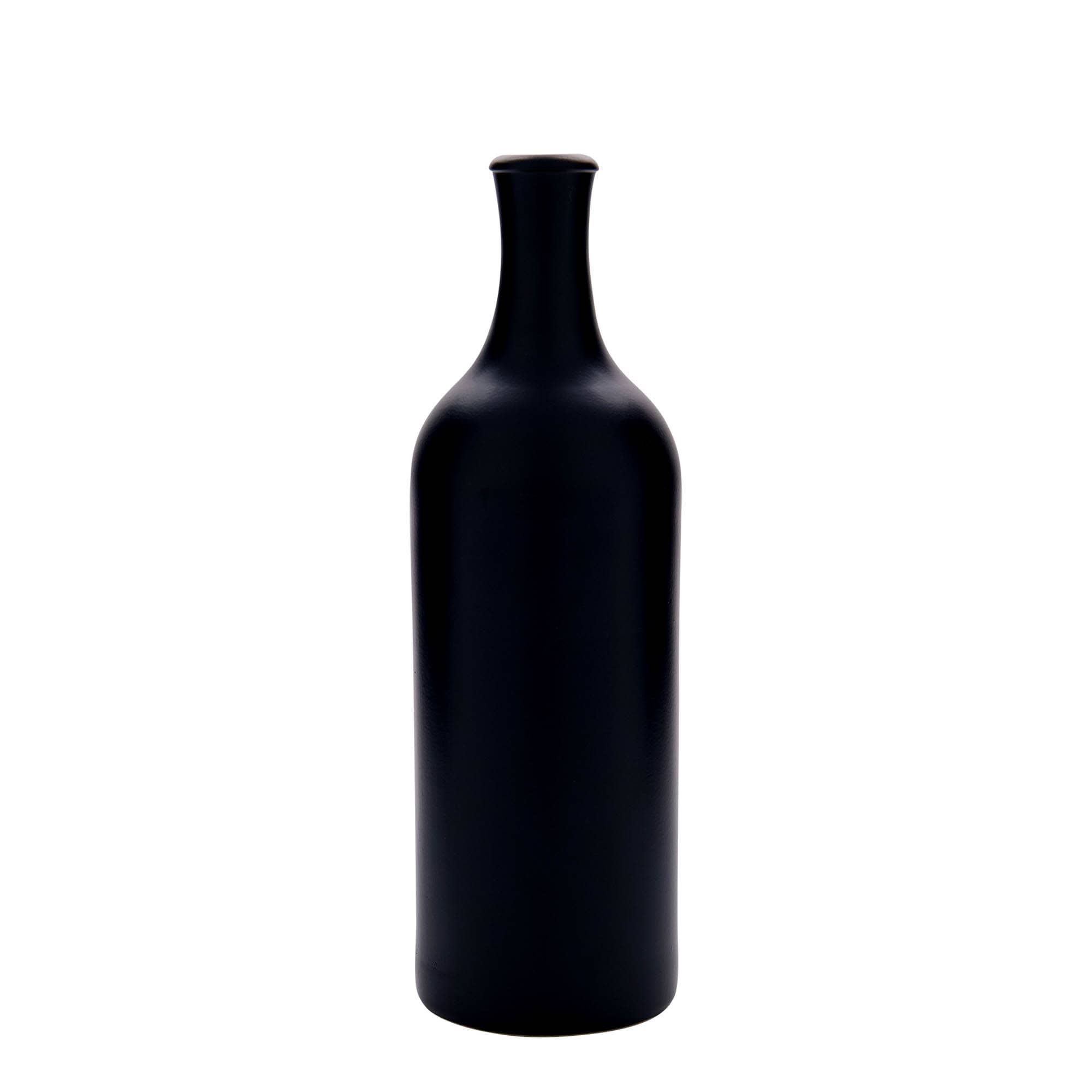 750 ml long neck earthen jug, stoneware, black, closure: cork