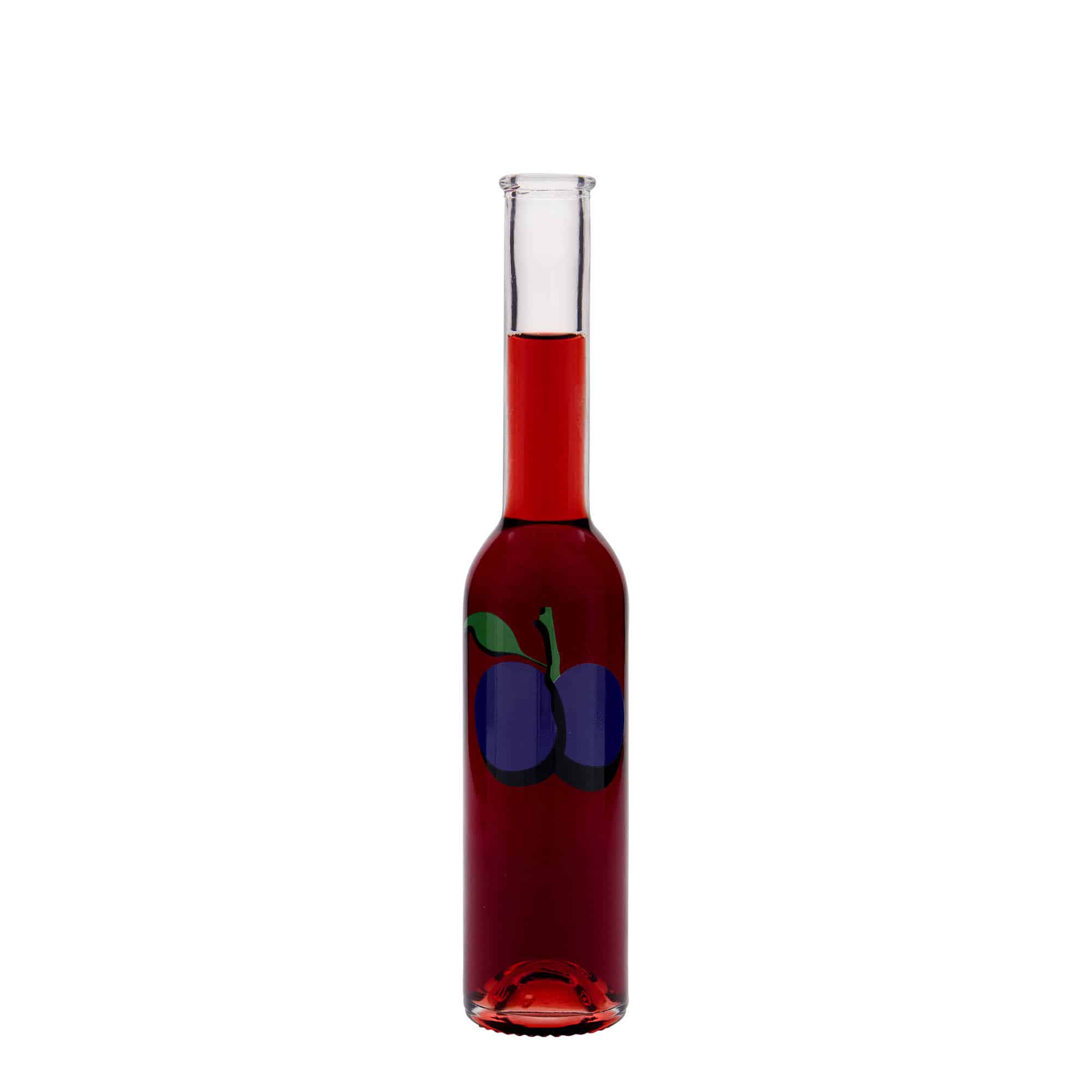 200 ml glass bottle 'Opera', print: plum, closure: cork