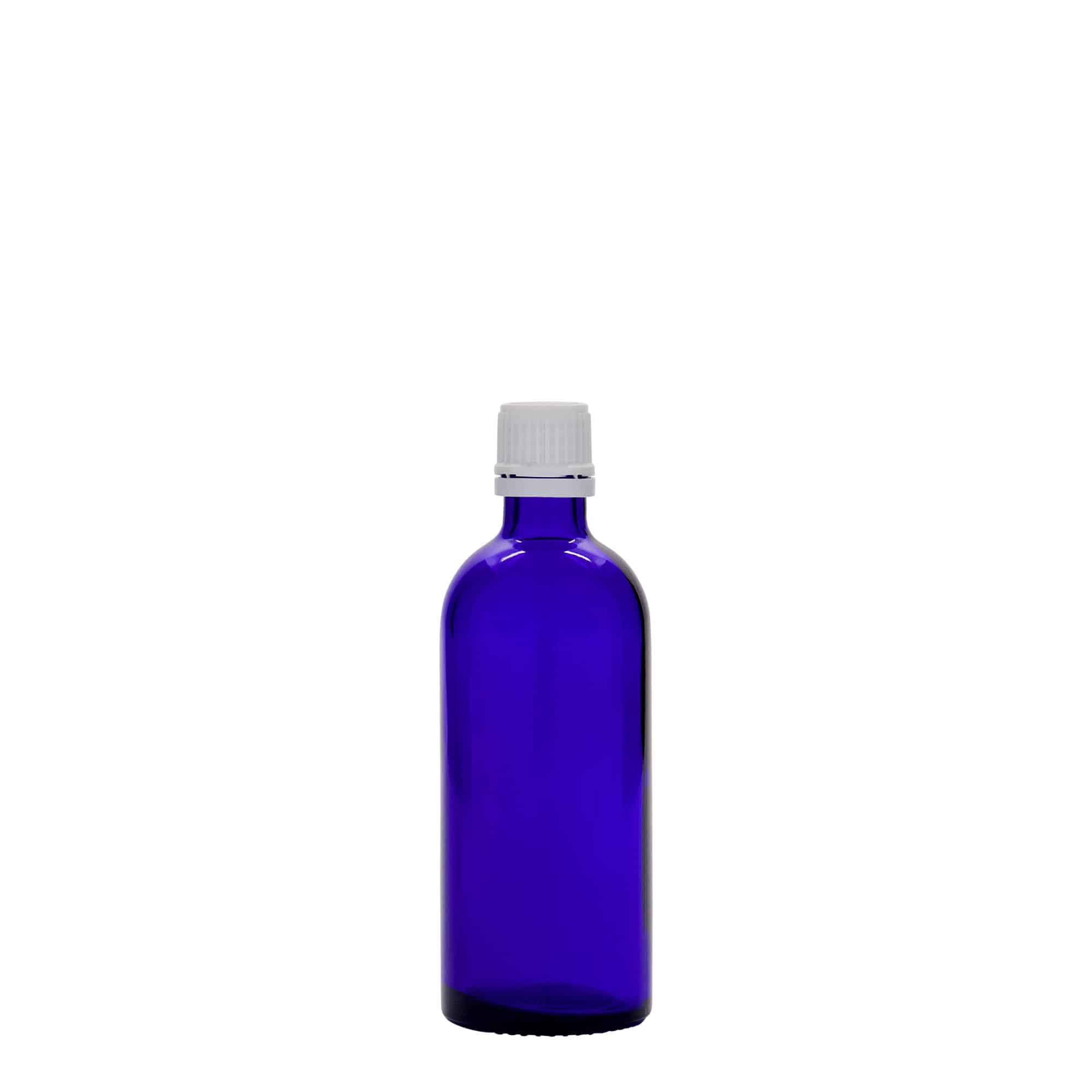 100 ml medicine bottle, glass, royal blue, closure: DIN 18