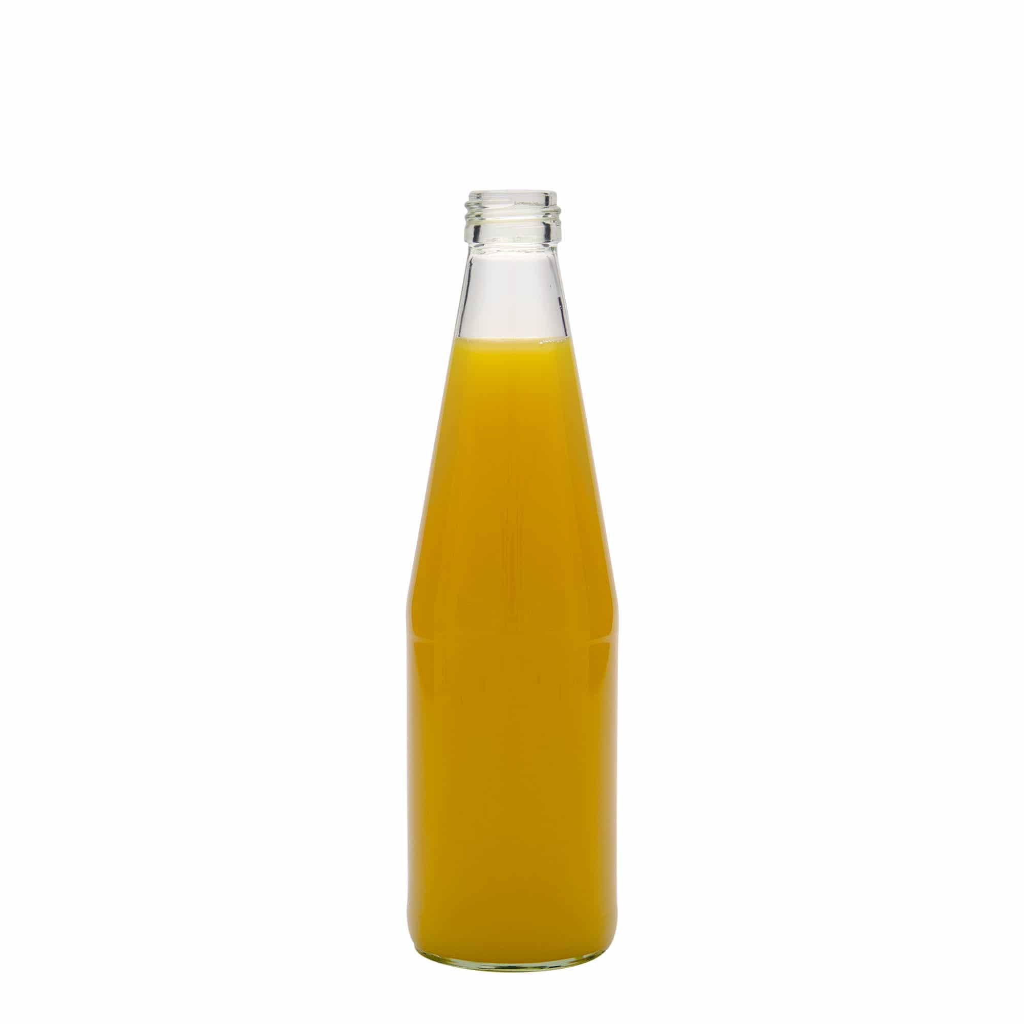 330 ml universal bottle, carrot shaped, glass, closure: PP 28