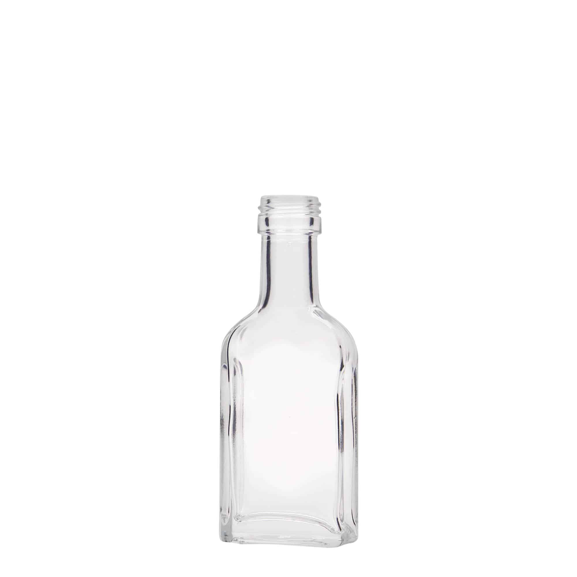 40 ml long neck pocket flask bottle, rectangular, glass, closure: PP 22