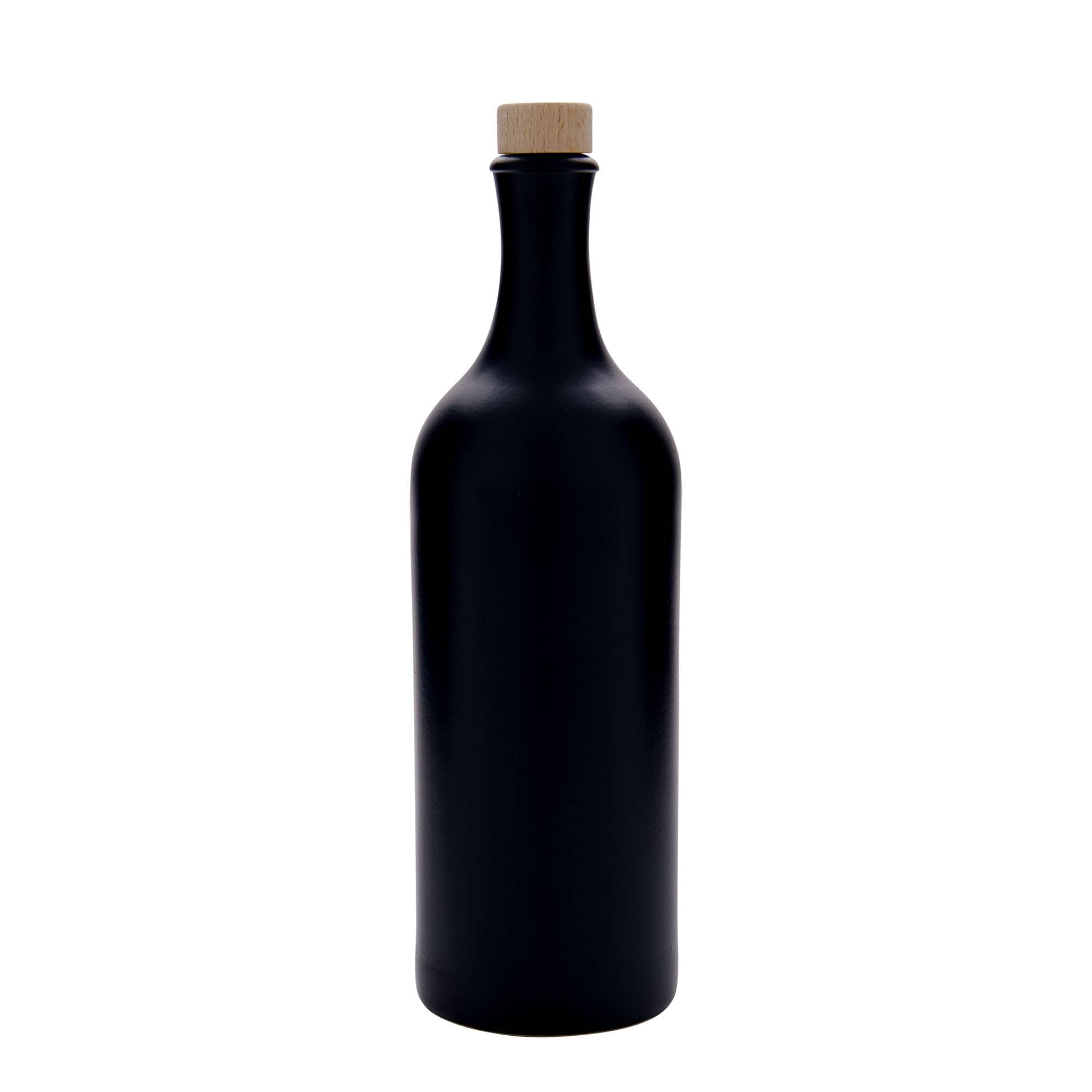 750 ml long neck earthen jug, stoneware, black, closure: cork