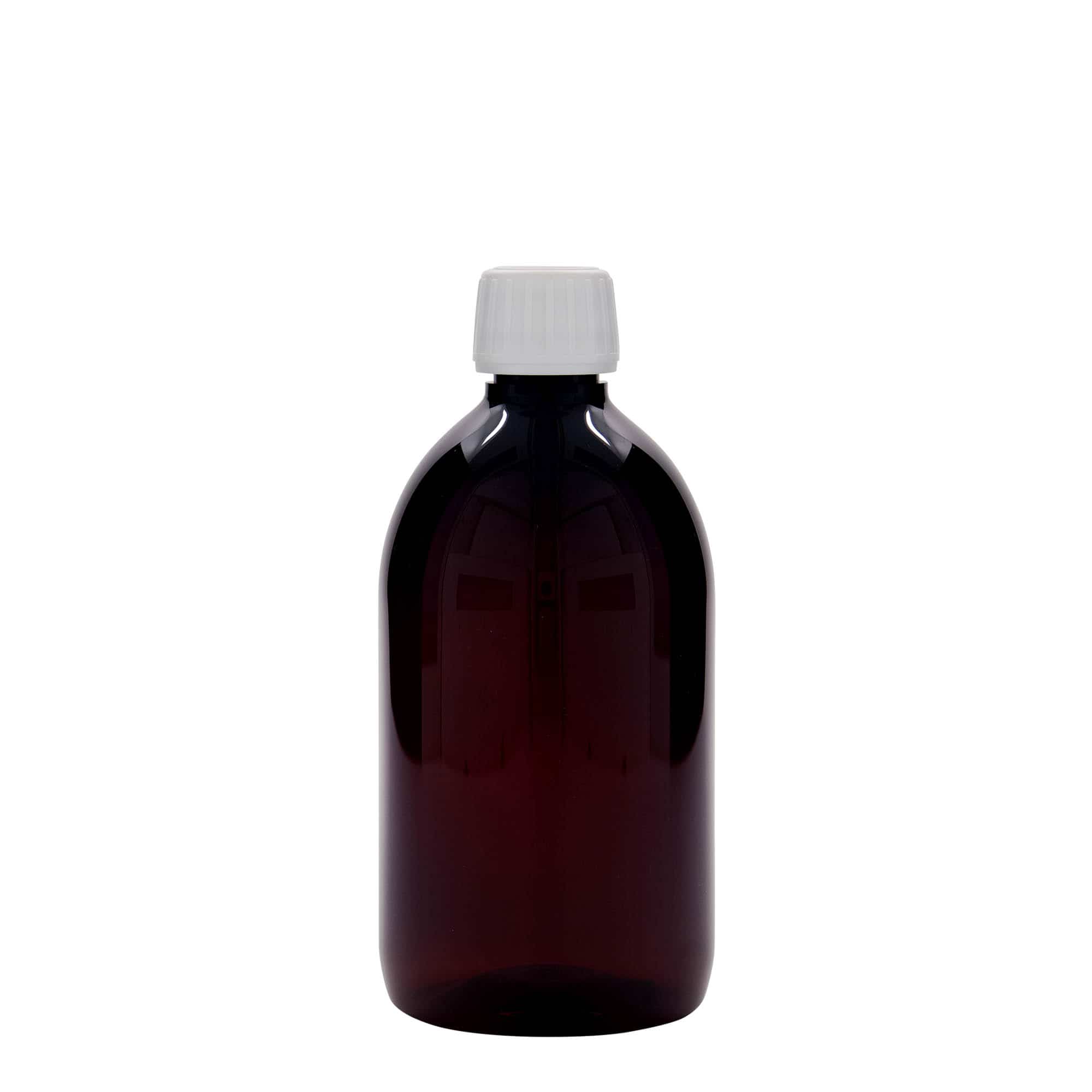 500 ml PET medicine bottle, brown, plastic, closure: PP 28