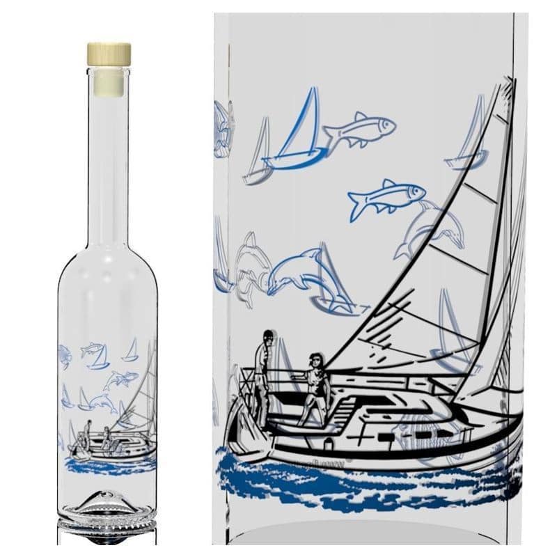 500 ml glass bottle 'Opera', print: sailor, closure: cork