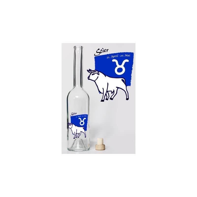500 ml glass bottle 'Opera', print: bull, closure: cork