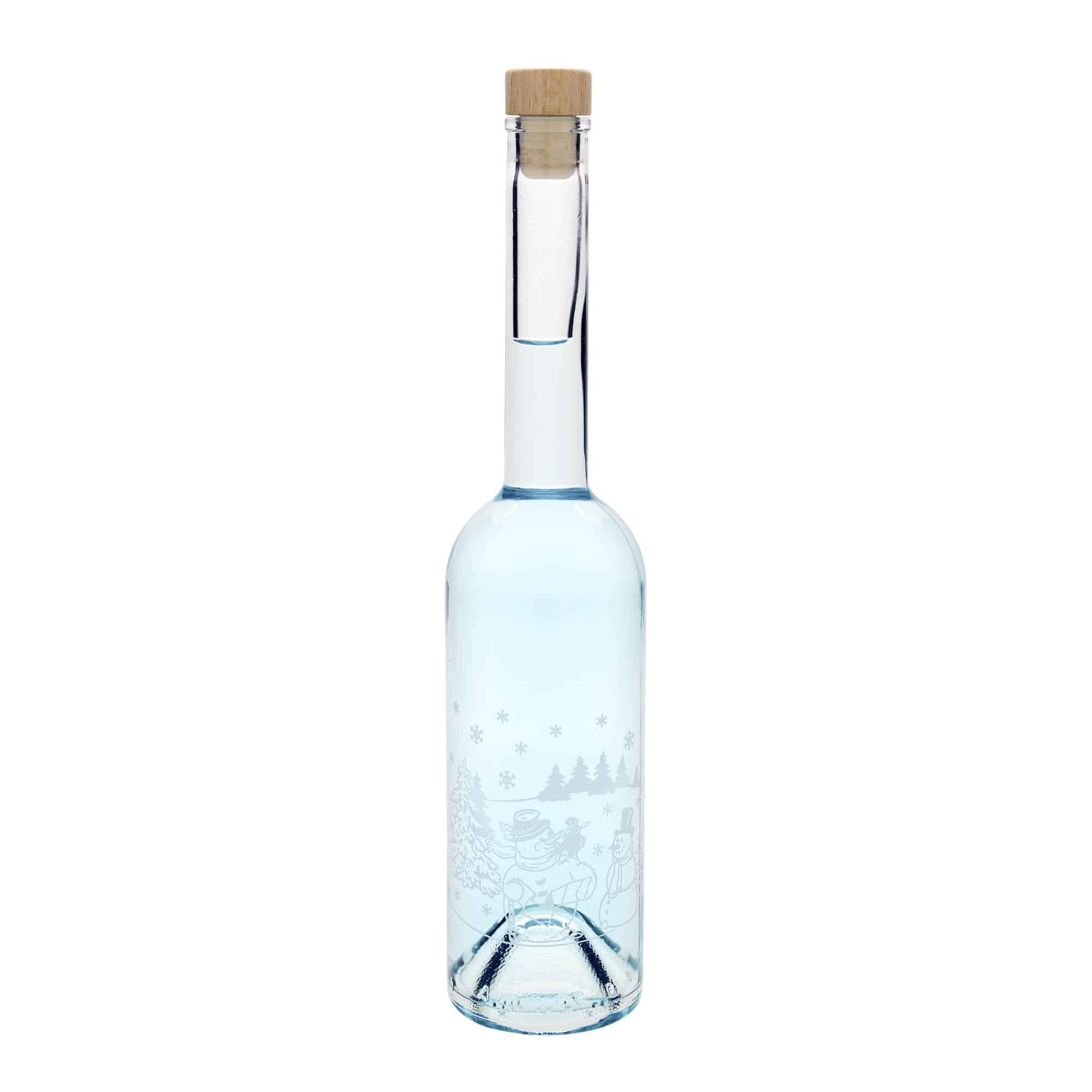 500 ml glass bottle 'Opera', print: snowman bottle, closure: cork
