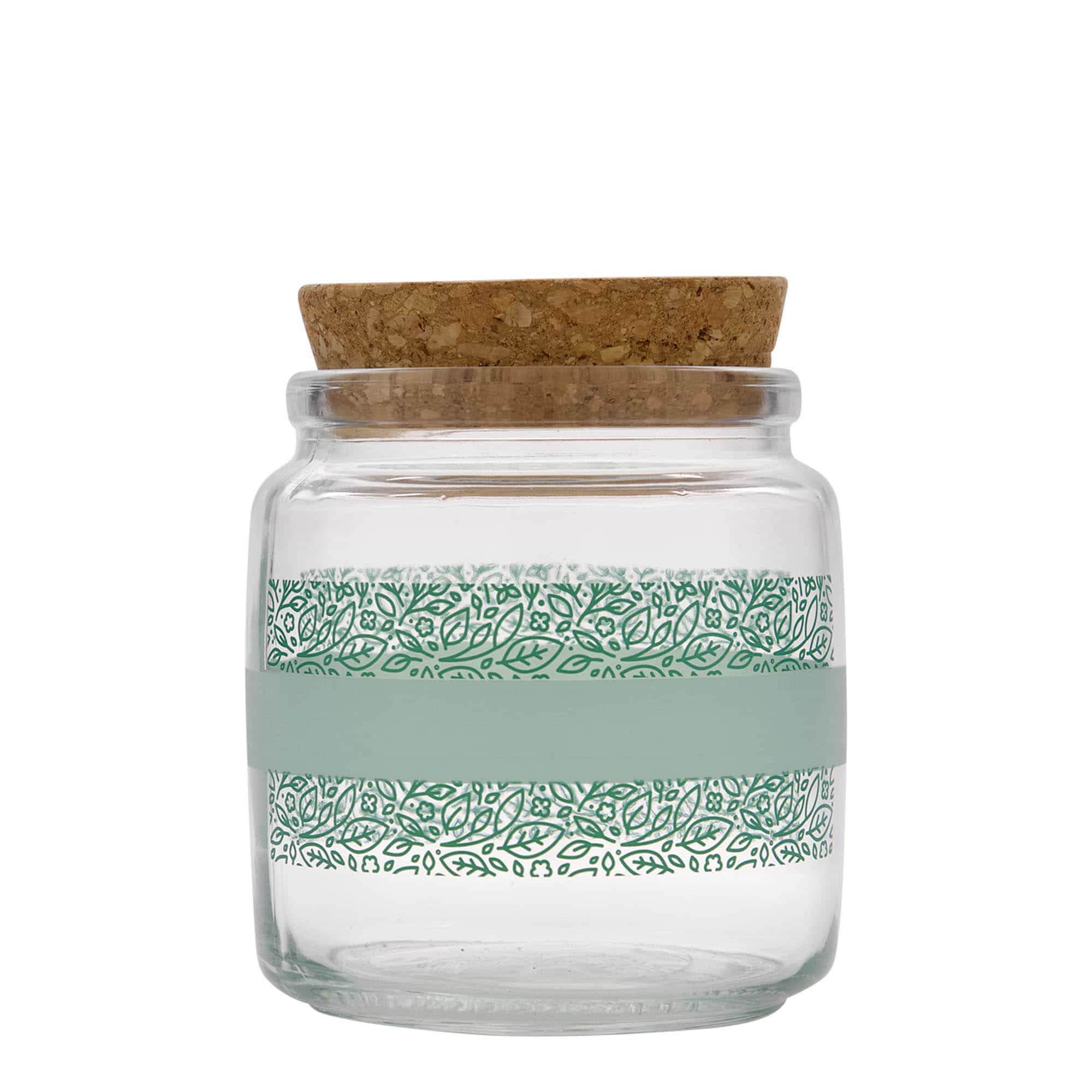 750 ml cork top jar 'Giara', print: naturalmente verde, closure: cork