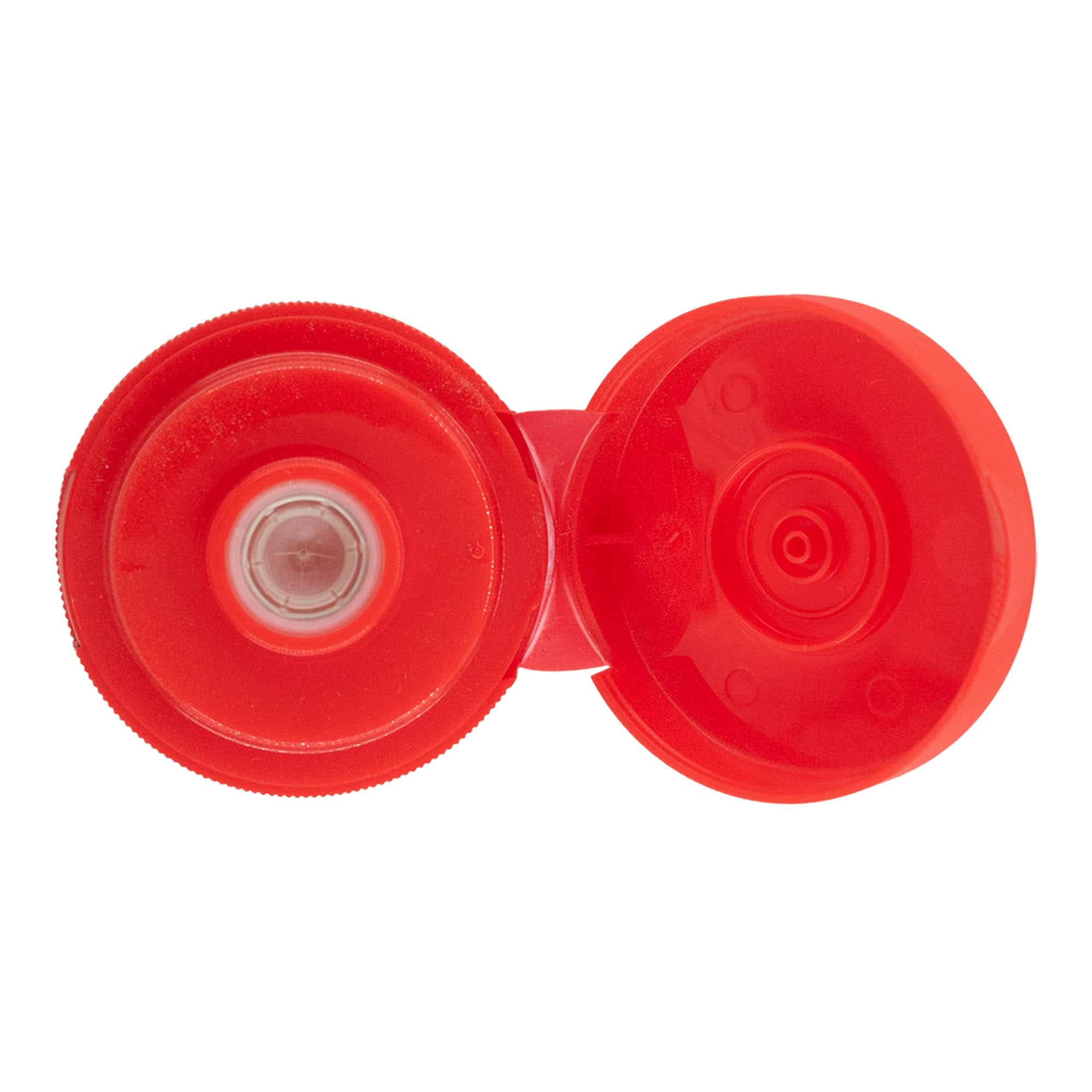 Hinged screw cap, PP plastic, red, for opening: GPI 38/400
