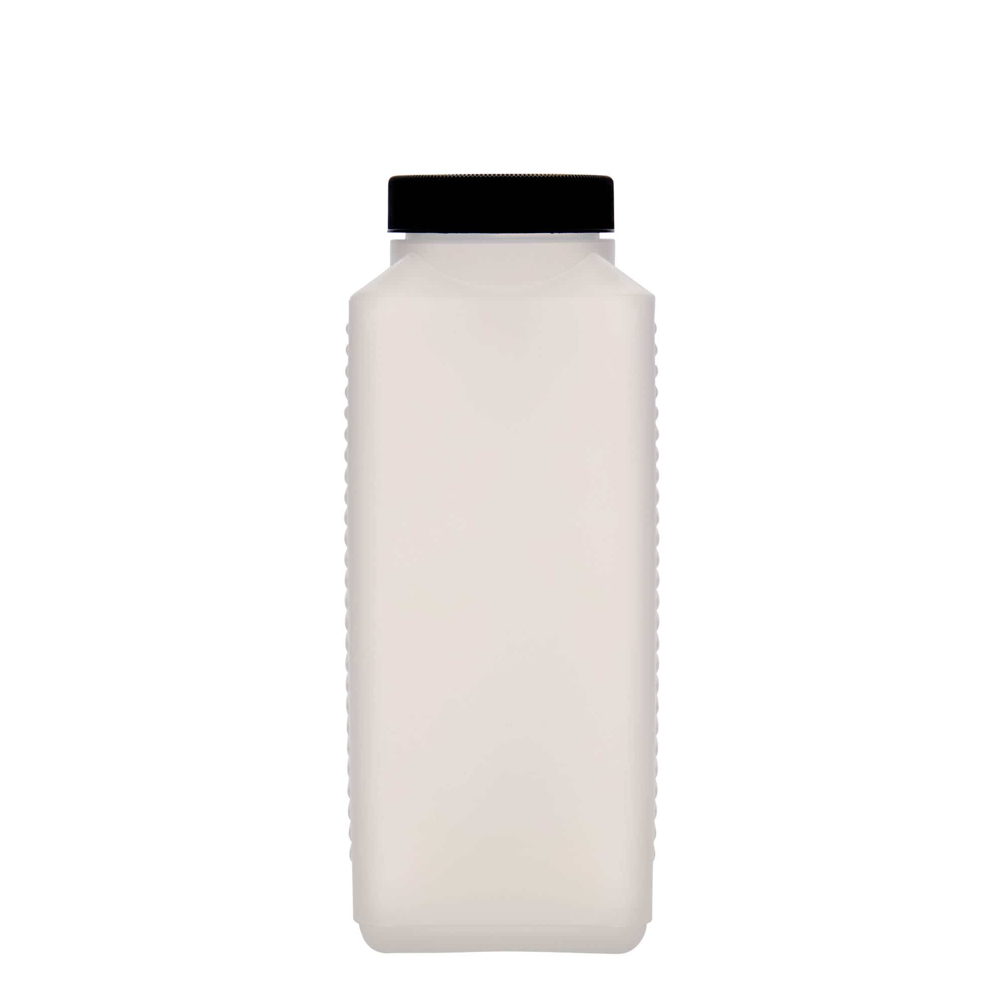 1,000 ml wide neck bottle, rectangular, HDPE plastic, natural, closure: DIN 60 EPE