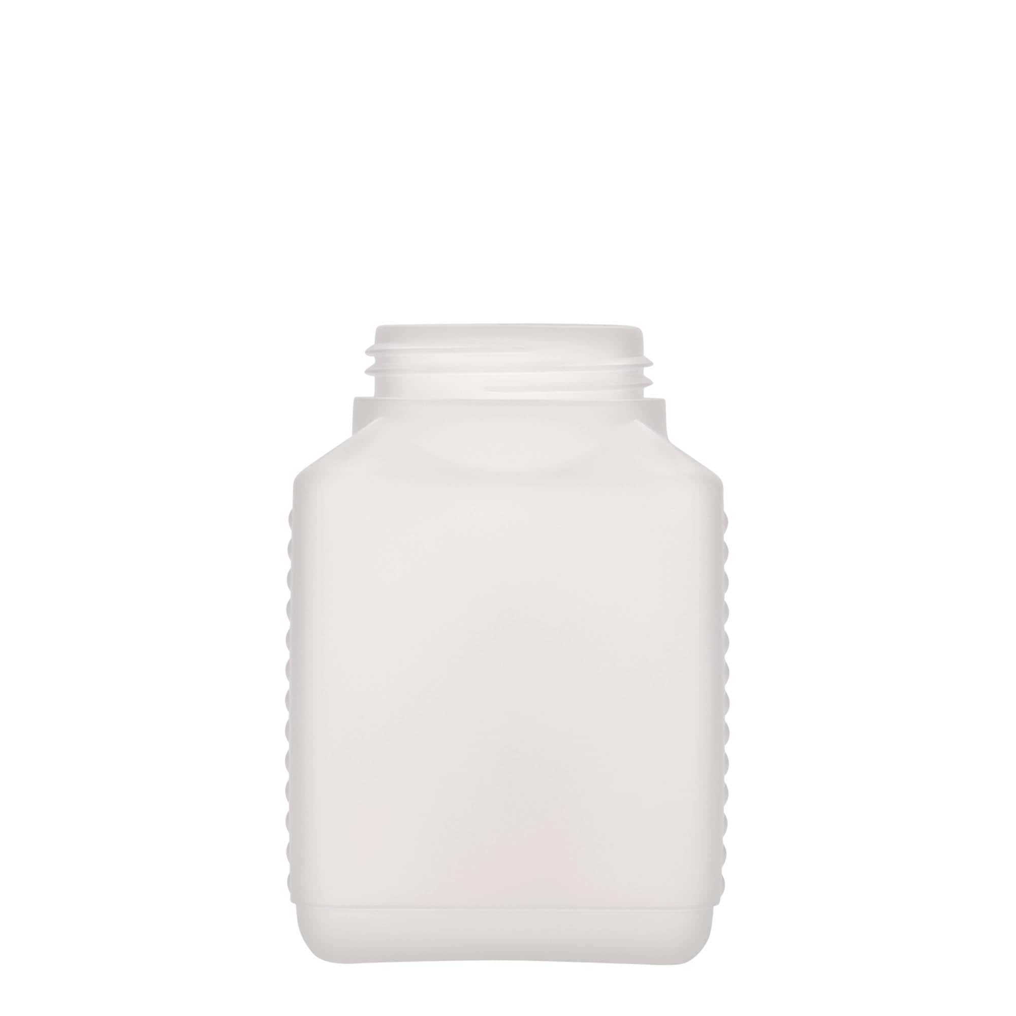 500 ml wide neck bottle, rectangular, HDPE plastic, natural, closure: DIN 60 EPE