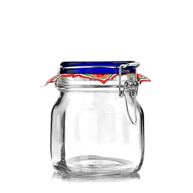 750 ml clip top jar 'Fido' Blue Top, square, closure: clip top