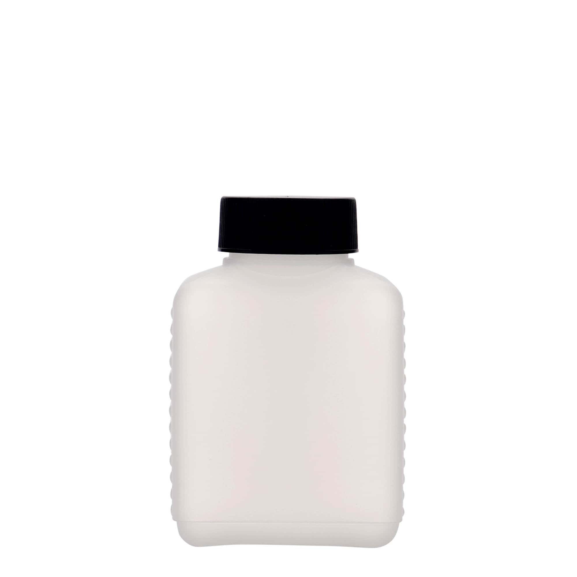 250 ml wide neck bottle, rectangular, HDPE plastic, natural, closure: DIN 40 EPE