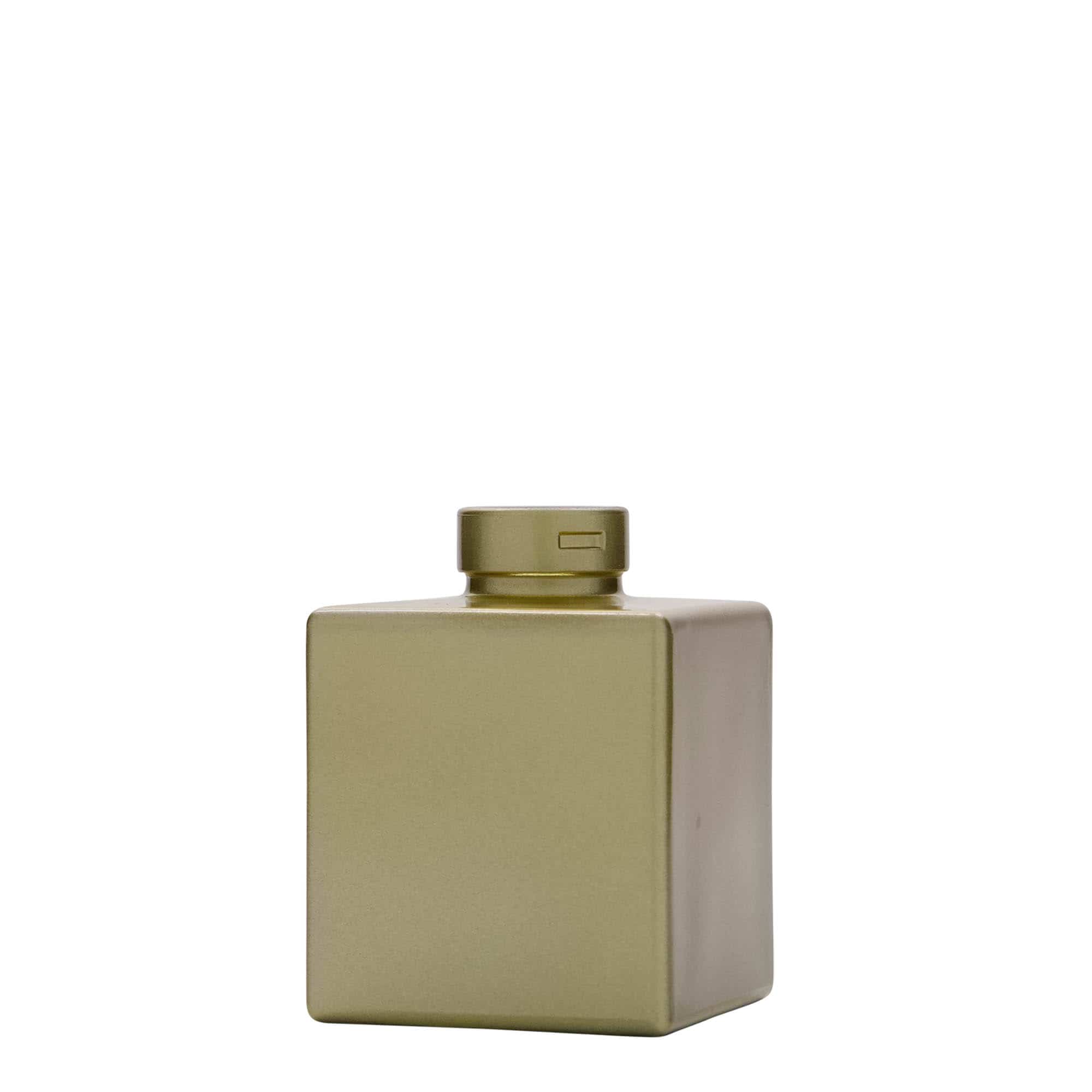 100 ml glass bottle 'Cube', square, gold, closure: cork