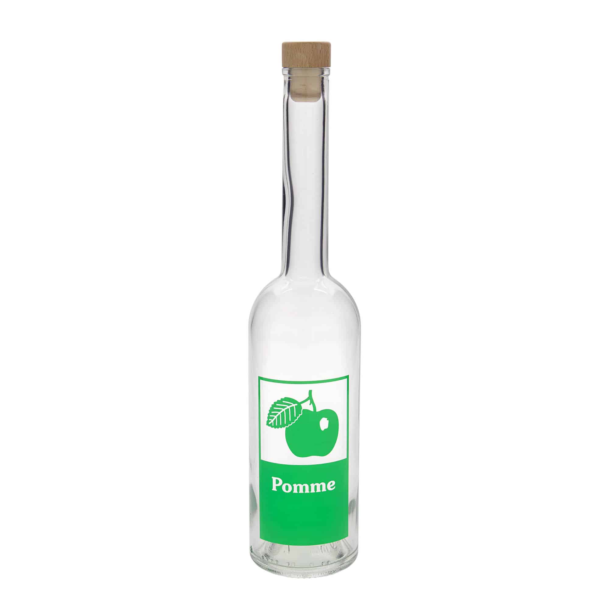 500 ml glass bottle 'Opera', print: Pomme, closure: cork