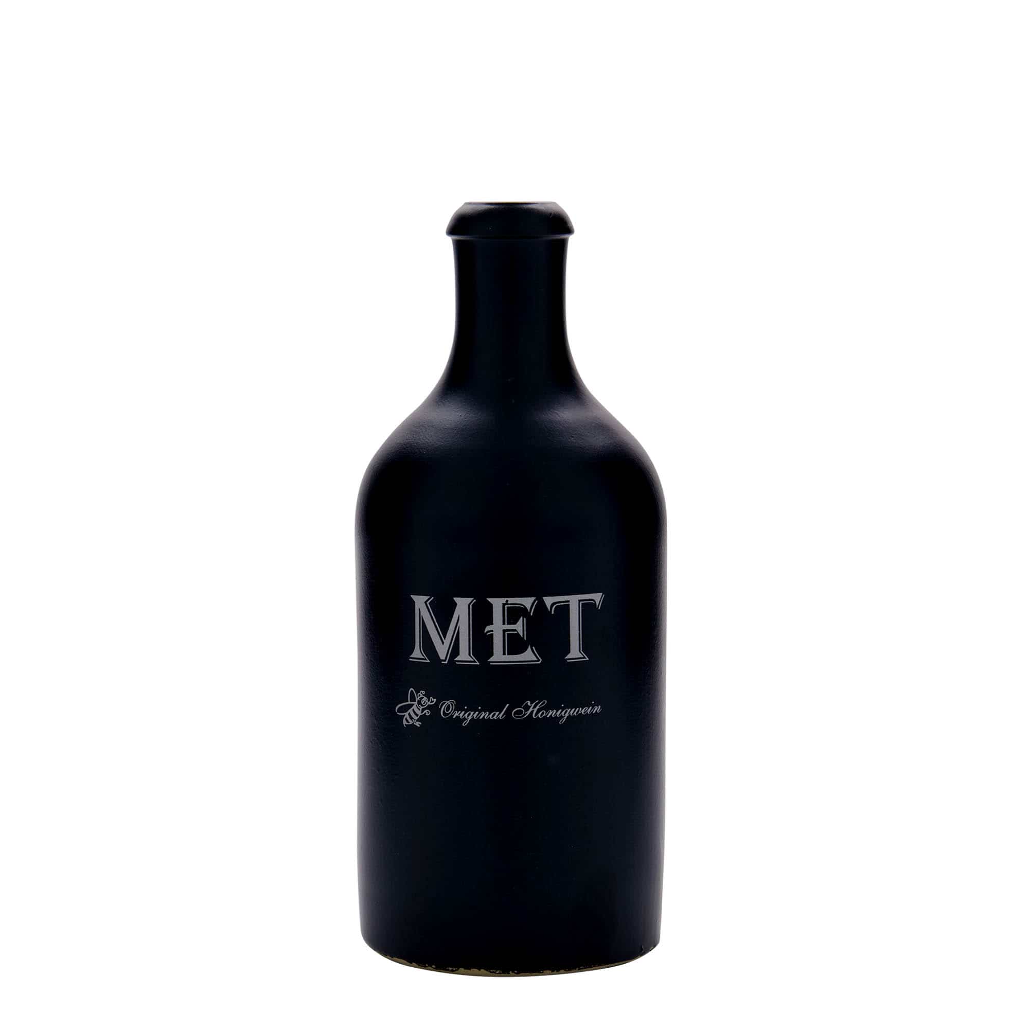 500 ml earthen jug, print: mead, stoneware, black, closure: cork