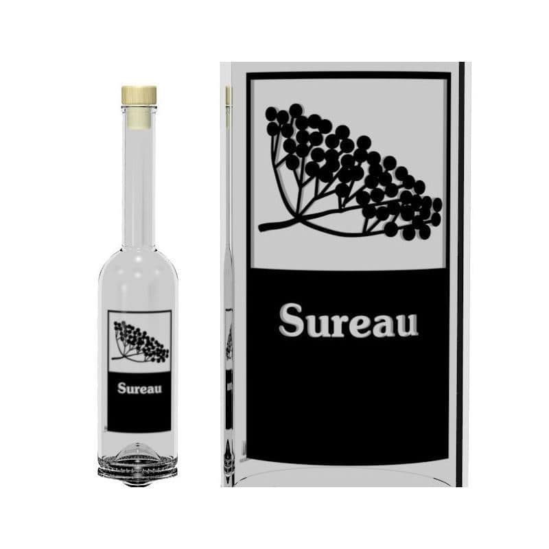 500 ml glass bottle 'Opera', print: Sureau, closure: cork