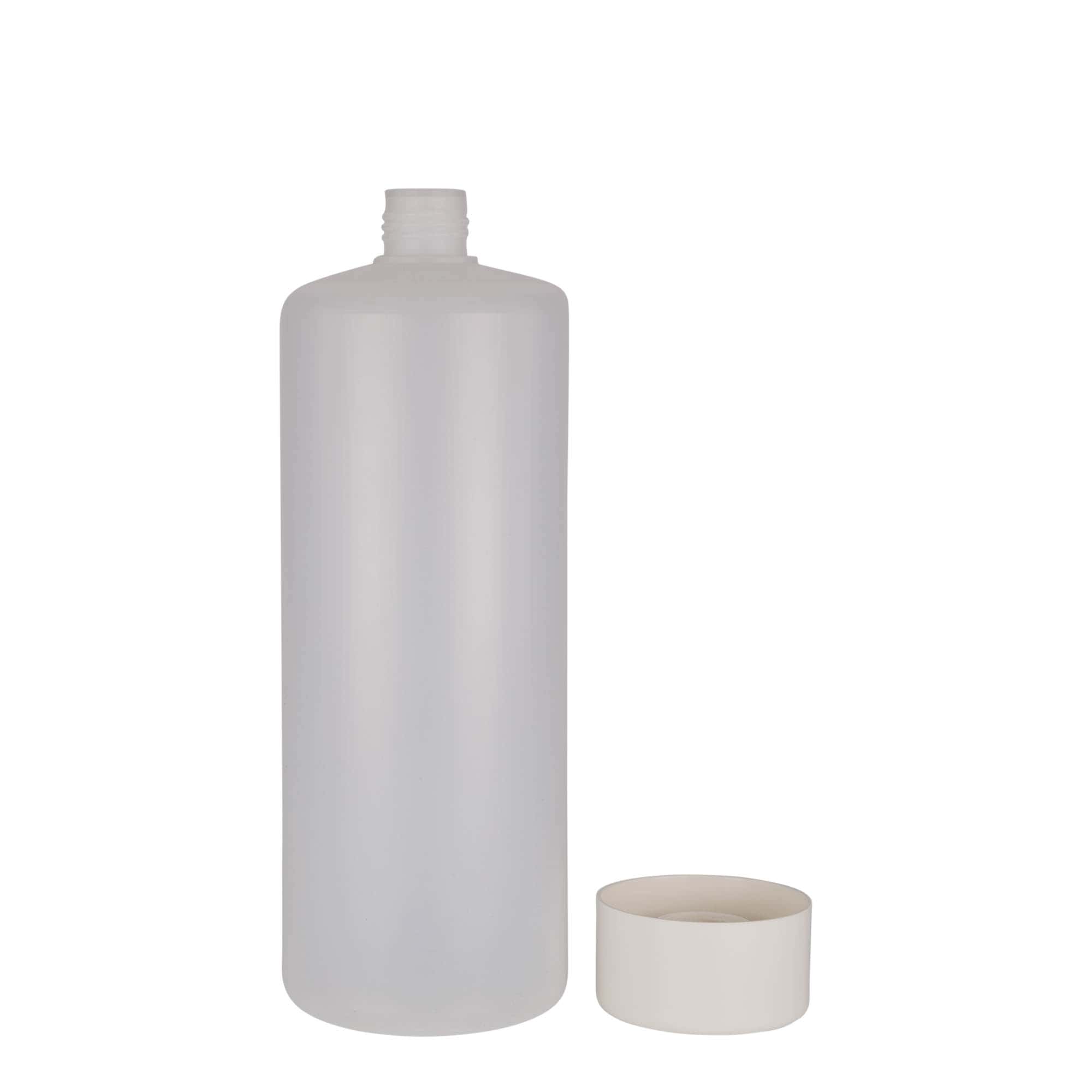 1,000 ml round bottle, PE plastic, natural, closure: screw cap