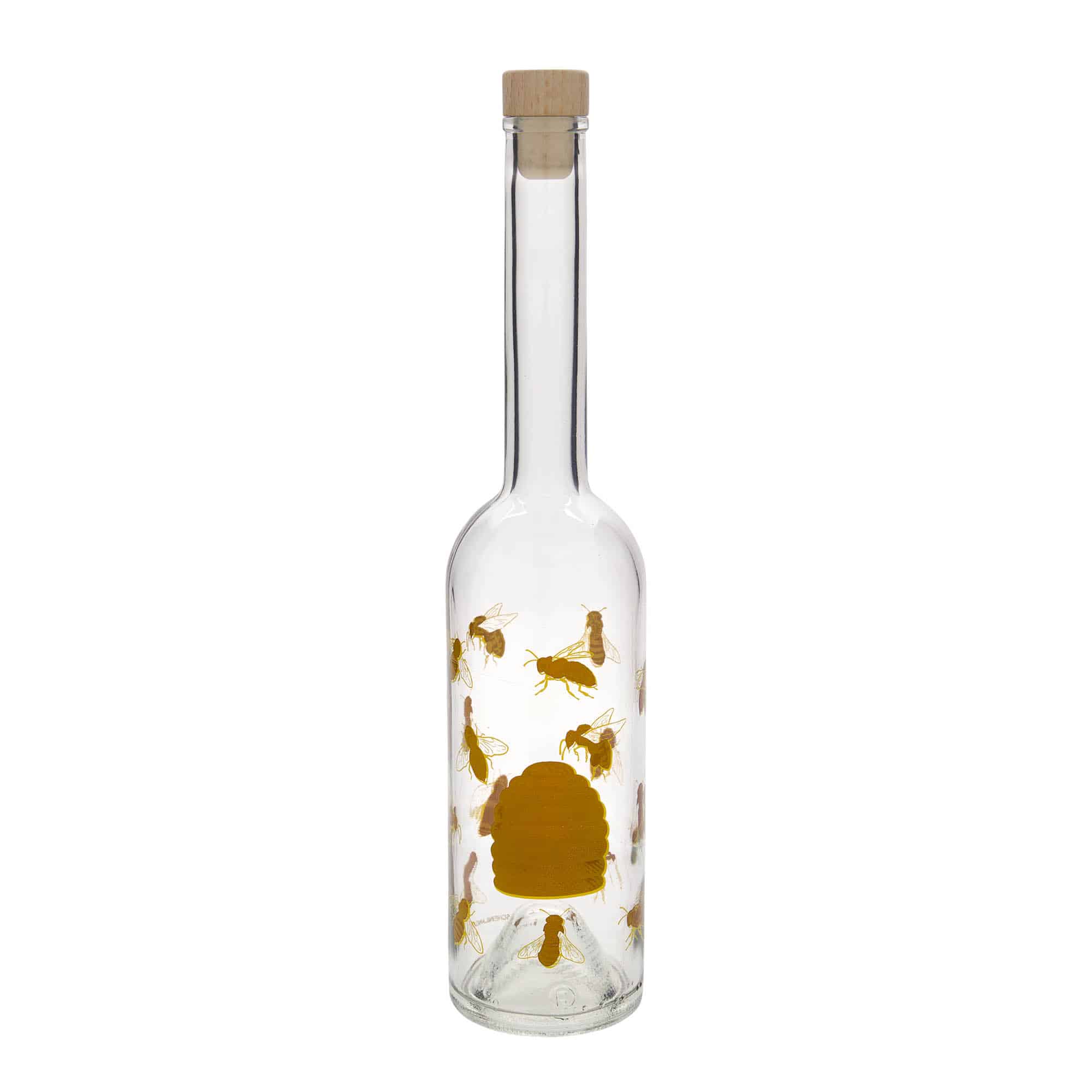 500 ml glass bottle 'Opera', print: bees, closure: cork