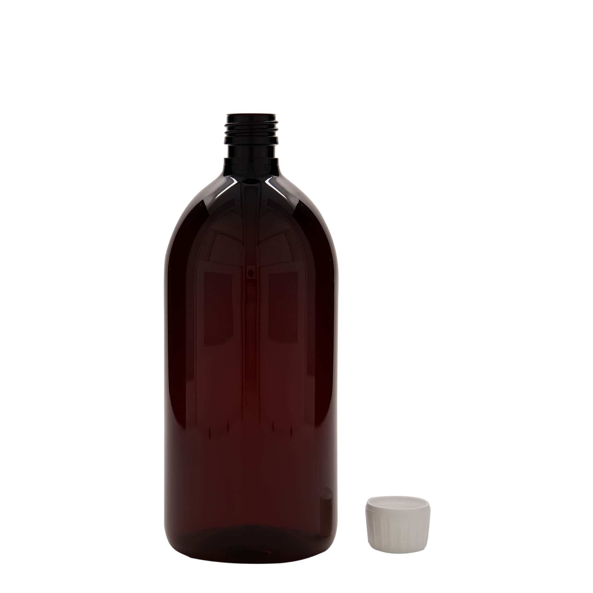 1,000 ml PET medicine bottle, brown, plastic, closure: PP 28