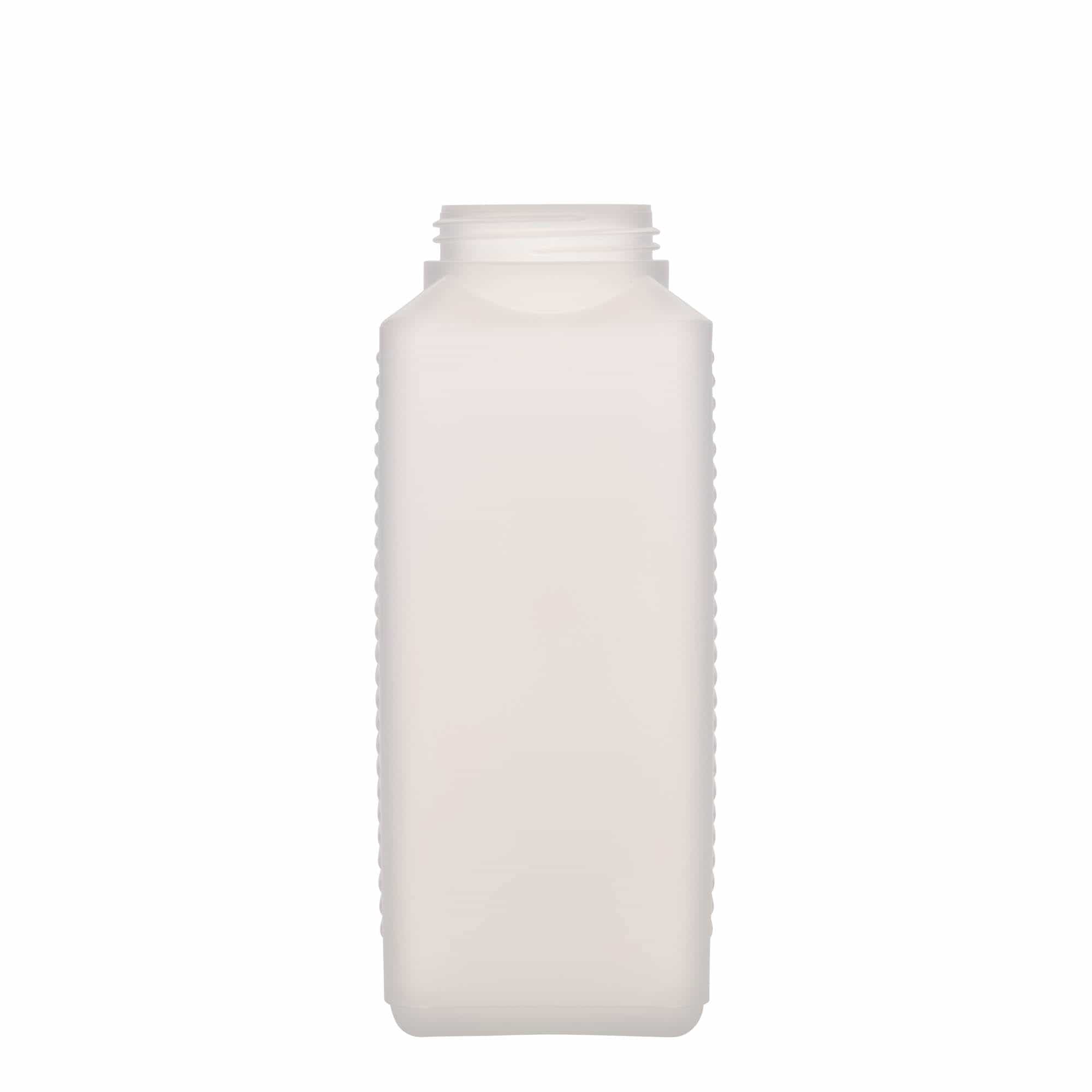 1,000 ml wide neck bottle, rectangular, HDPE plastic, natural, closure: DIN 60 EPE