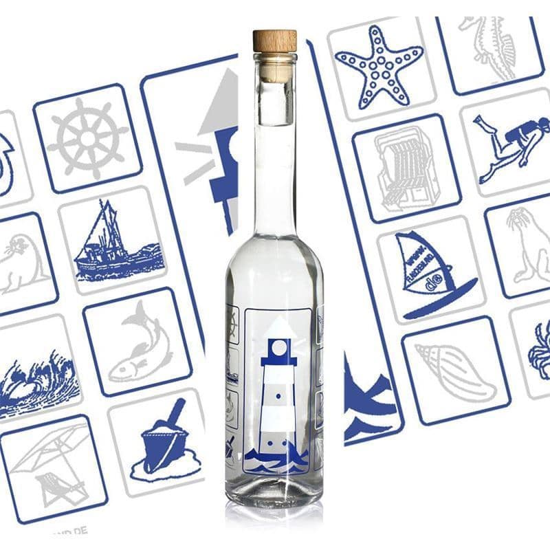 500 ml glass bottle 'Opera', print: lighthouse, closure: cork