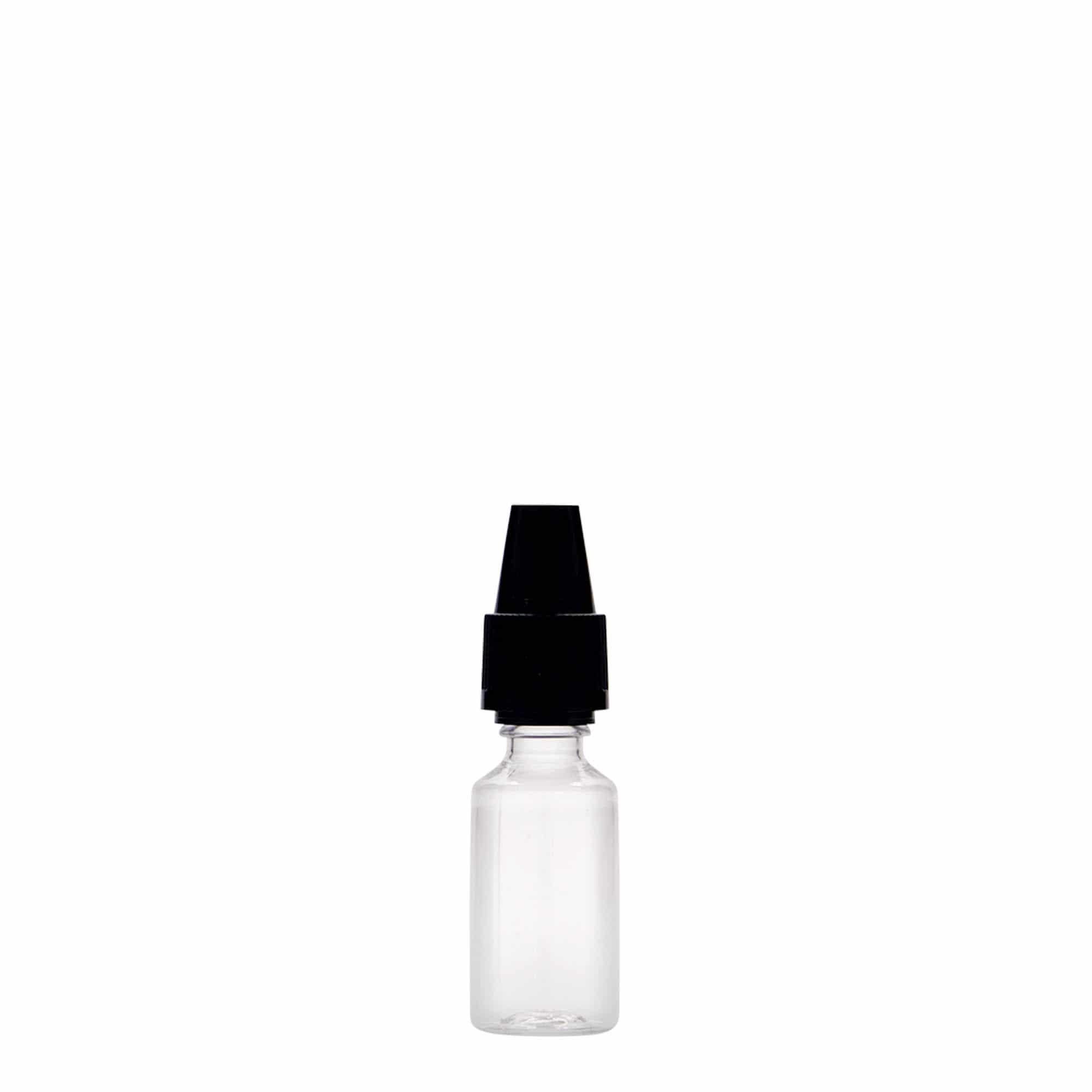 10 ml PET bottle 'E-Liquid' with quality seal and child safety lock, plastic, closure: screw cap