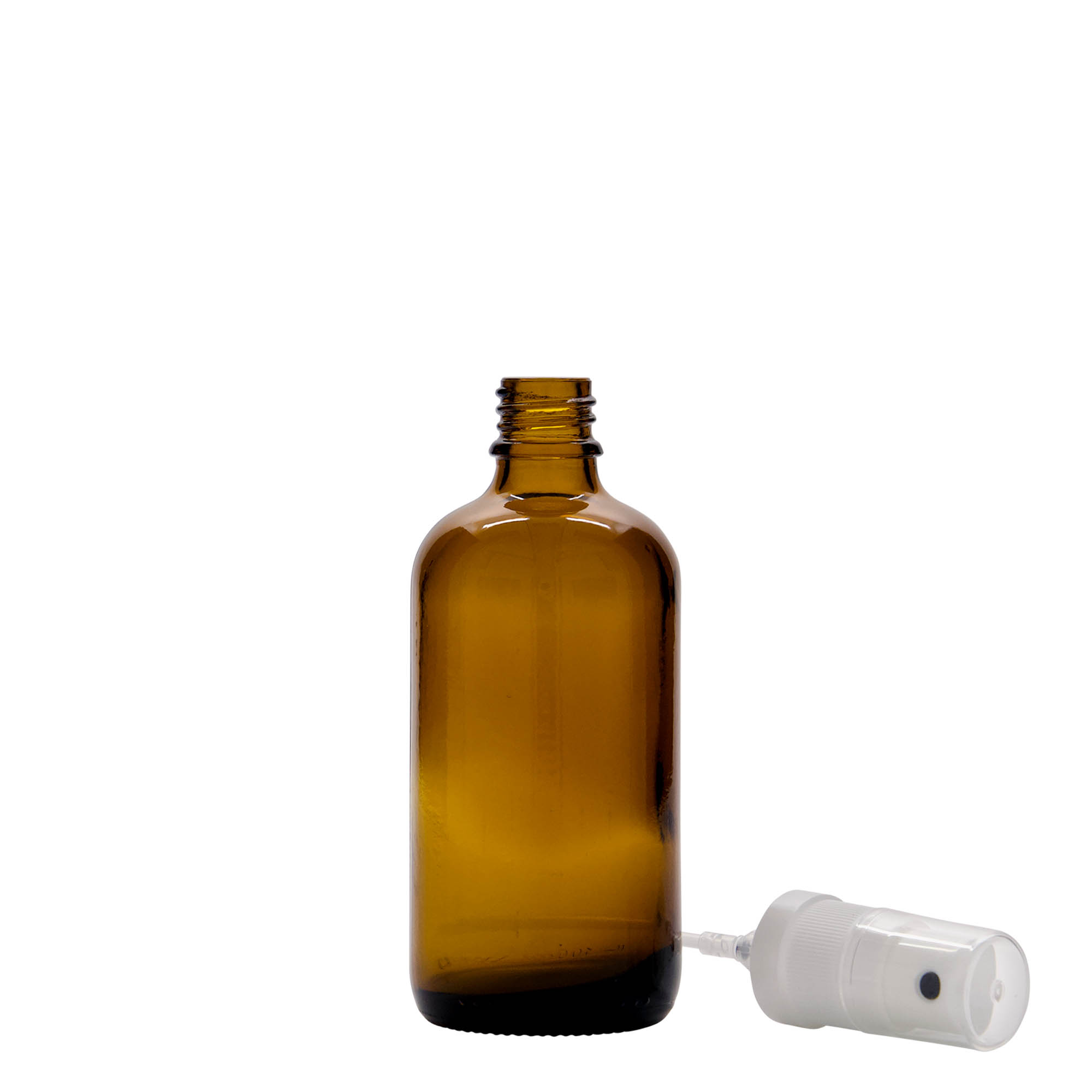 100 ml medicine spray bottle, glass, brown, closure: DIN 18