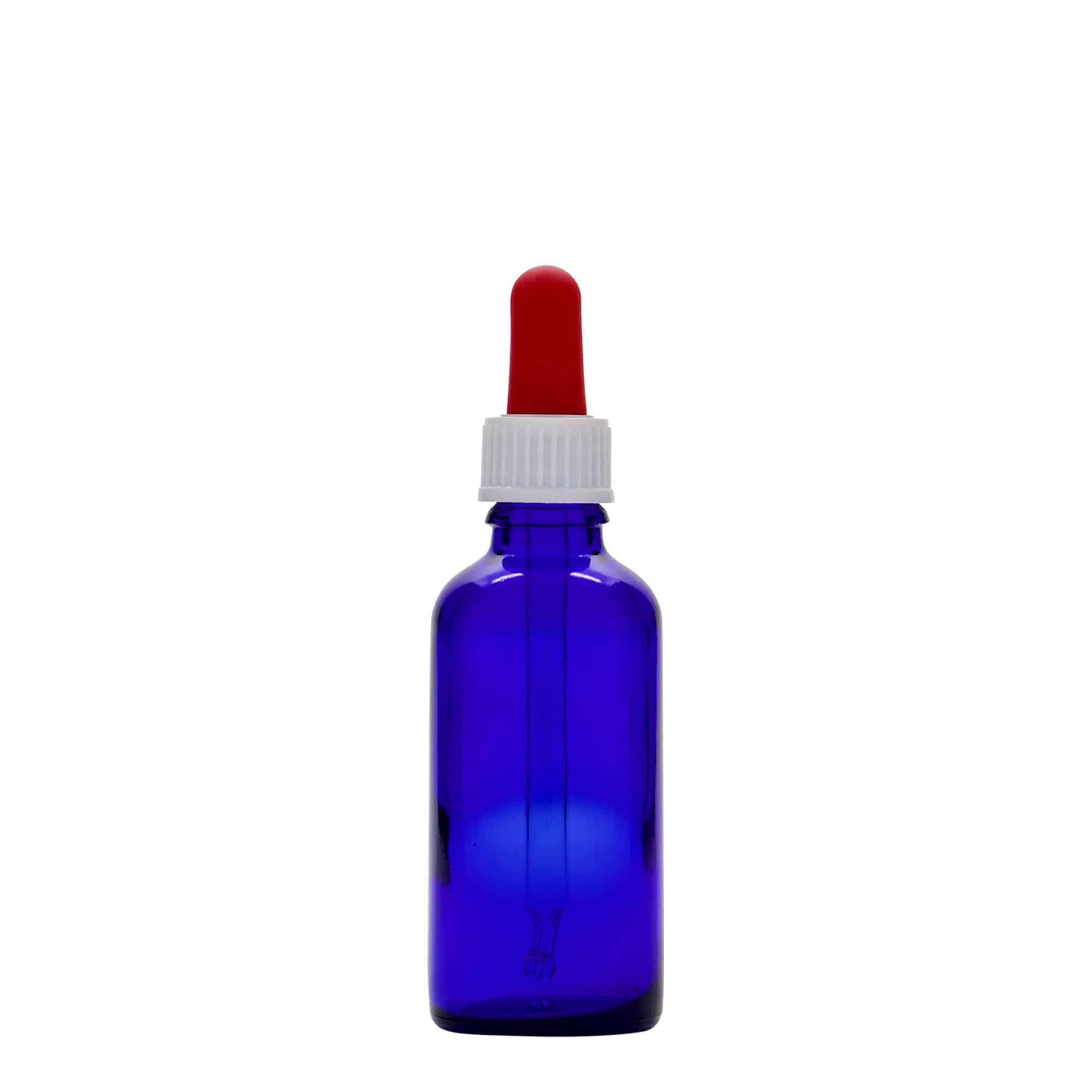 50 ml medicine pipette bottle, glass, royal blue/red, closure: DIN 18